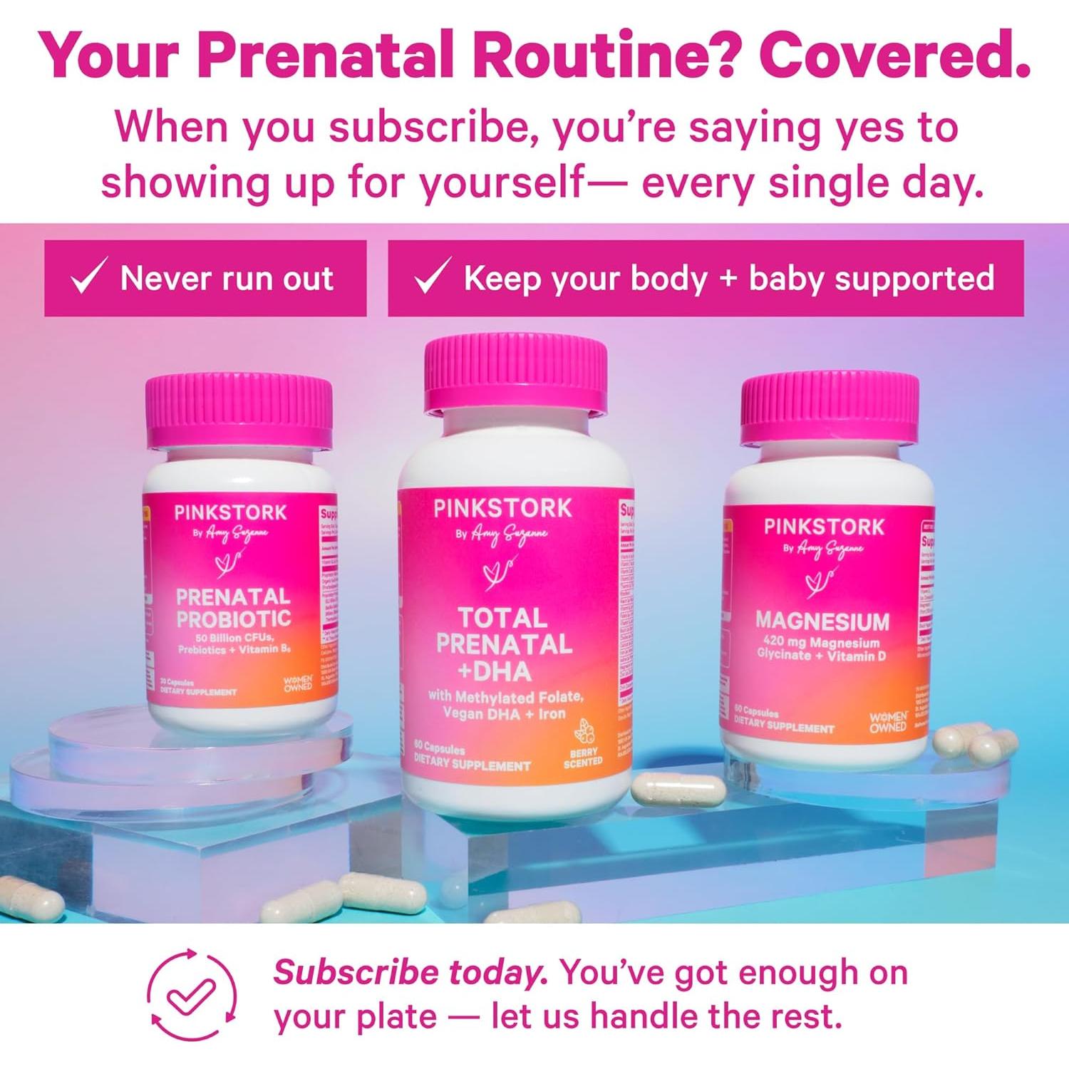 Vitaminas Prenatales Pink Stork con DHA y Folato - 60 Cápsulas