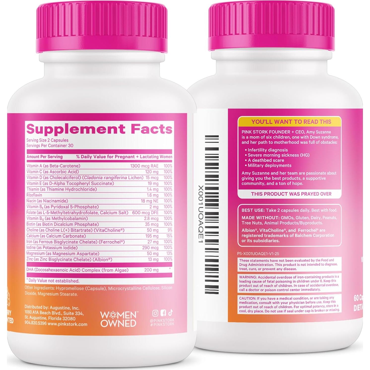 Vitaminas Prenatales Pink Stork con DHA y Folato - 60 Cápsulas