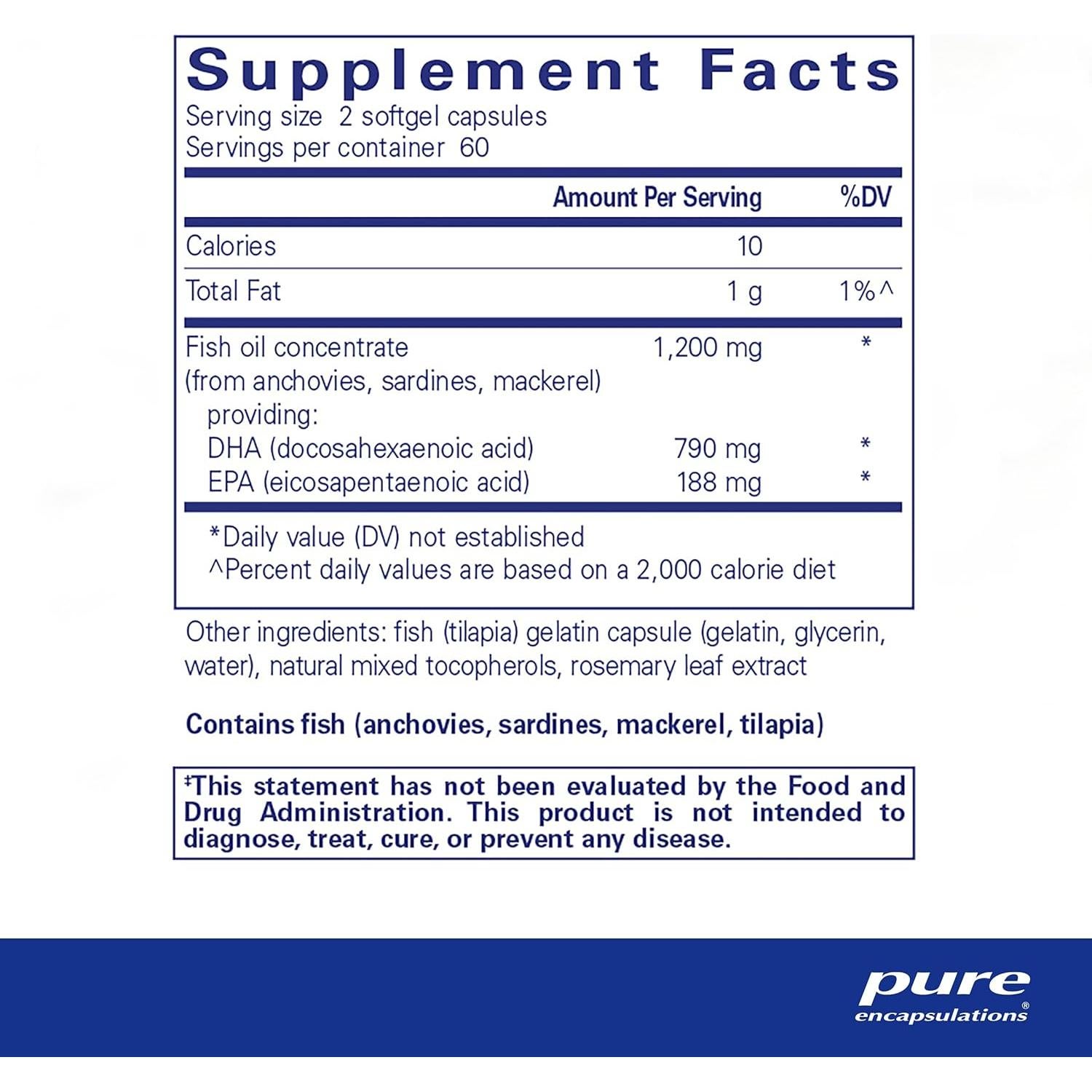 Suplemento Omega-3 DHA Ultimate Pure Encapsulations 120 Cápsulas
