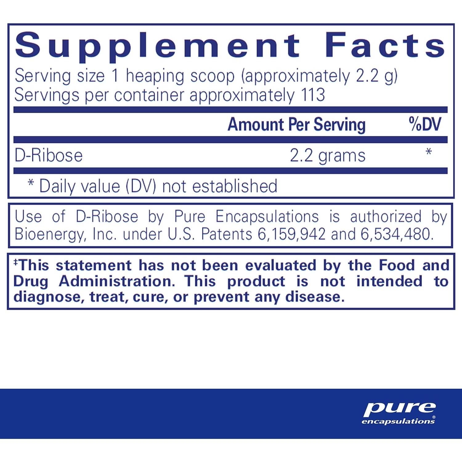 Suplemento de Ribosa Pure Encapsulations 248g - Energía Rápida