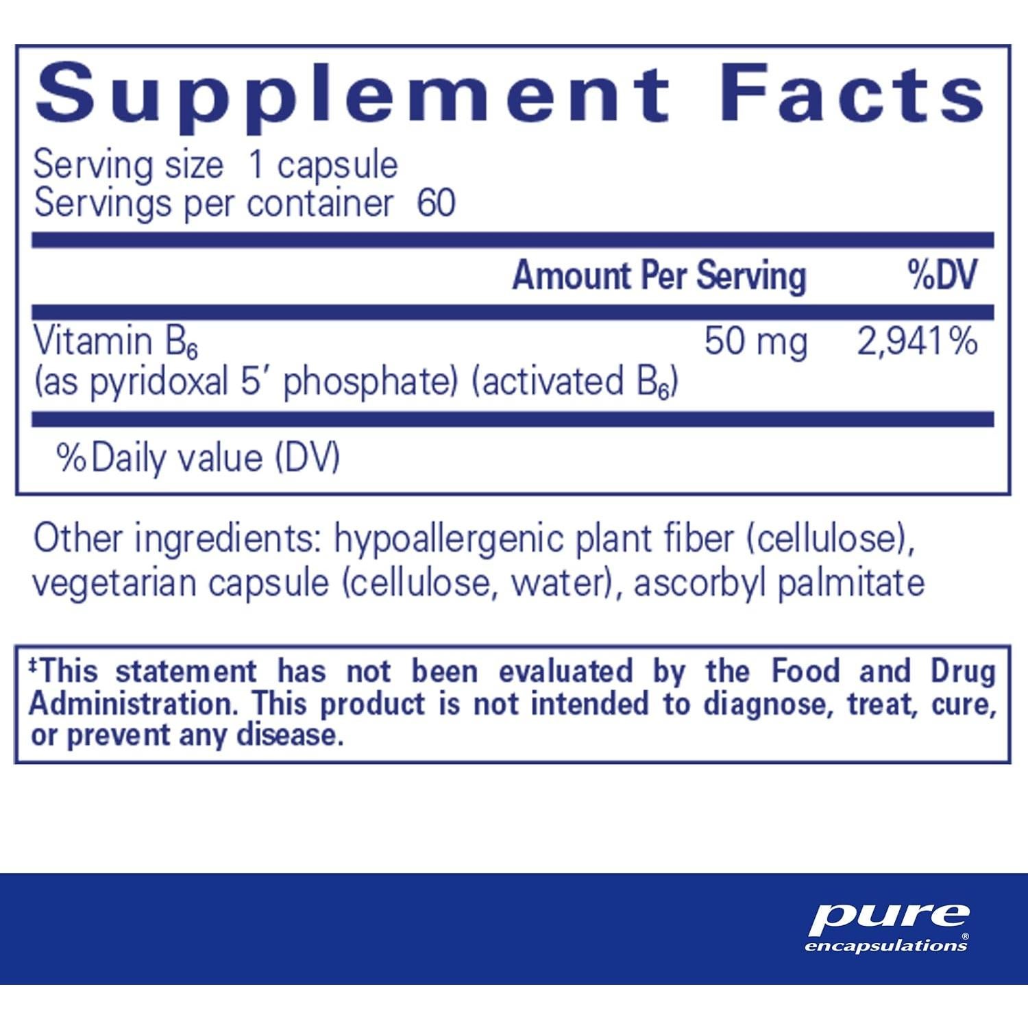 Vitamina B6 Activa Pure Encapsulations P5P 50 - 60 Cápsulas