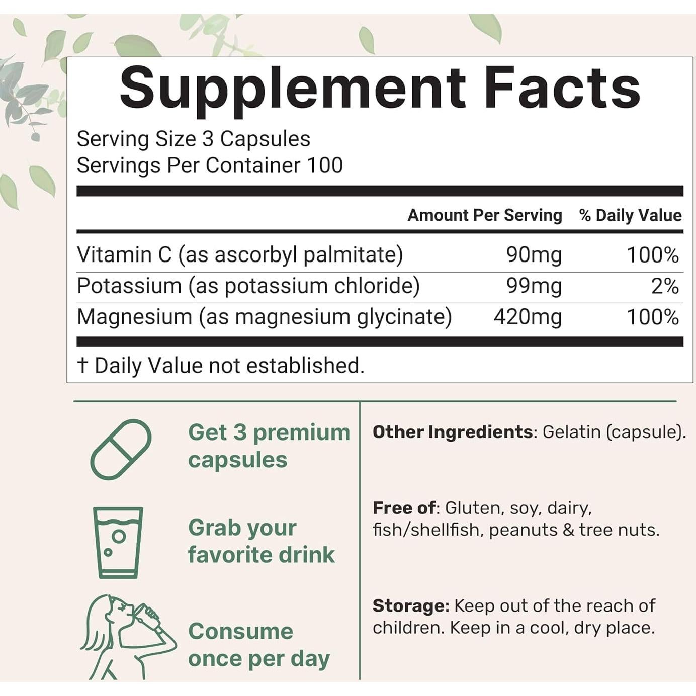 Suplemento de Potasio y Magnesio Micro Ingredients 300 Cápsulas