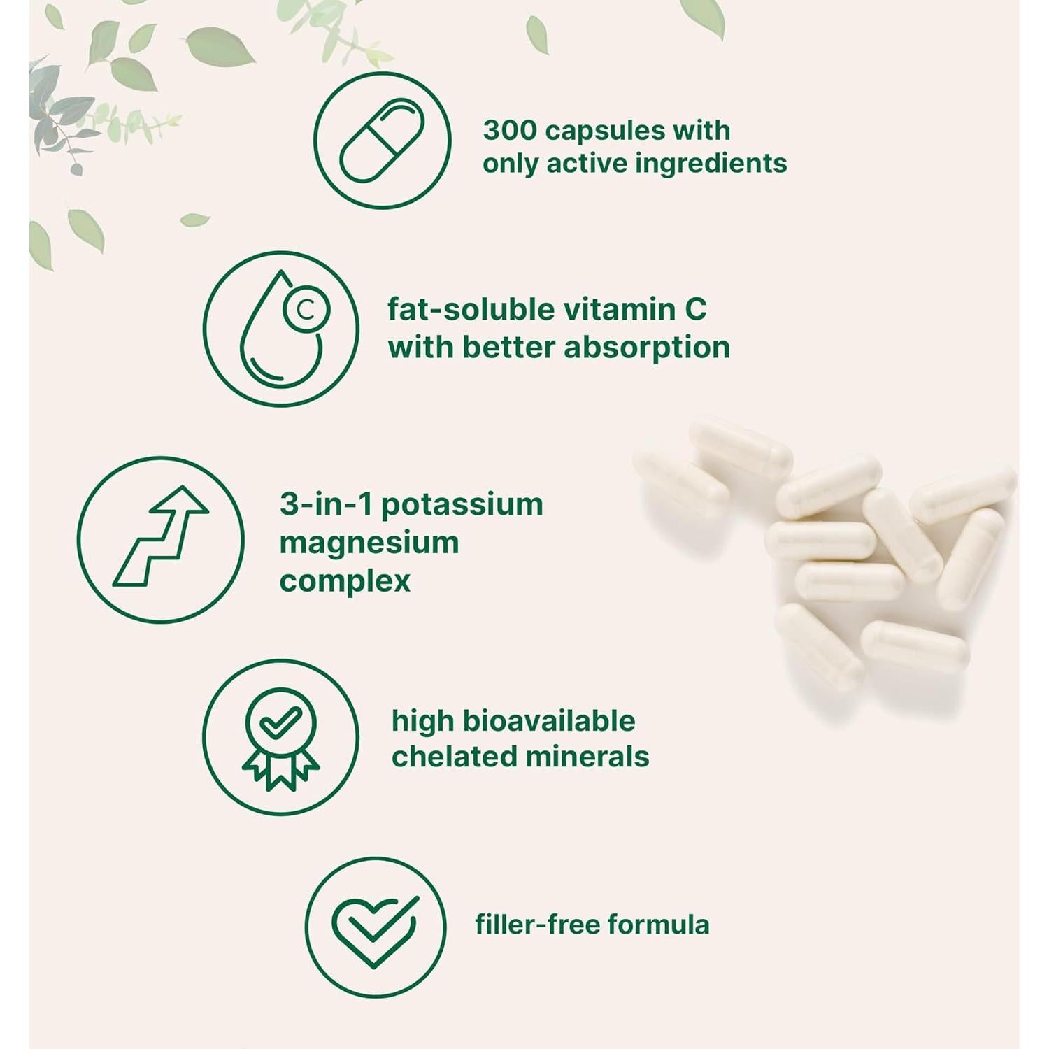 Suplemento de Potasio y Magnesio Micro Ingredients 300 Cápsulas
