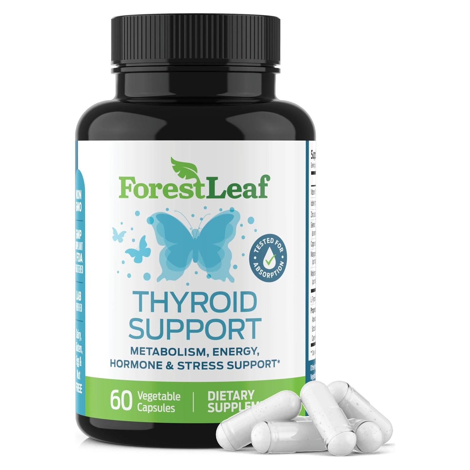 Suplemento de Tiroides ForestLeaf - 60 Cápsulas Vegetarianas con Yodo, B12, Zinc y Ashwagandha