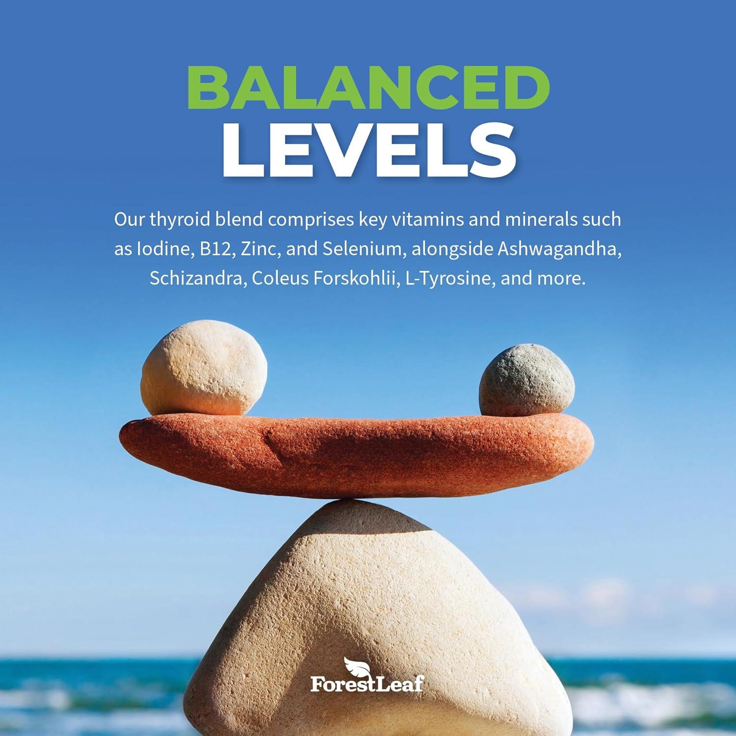 Suplemento de Tiroides ForestLeaf - 60 Cápsulas Vegetarianas con Yodo, B12, Zinc y Ashwagandha