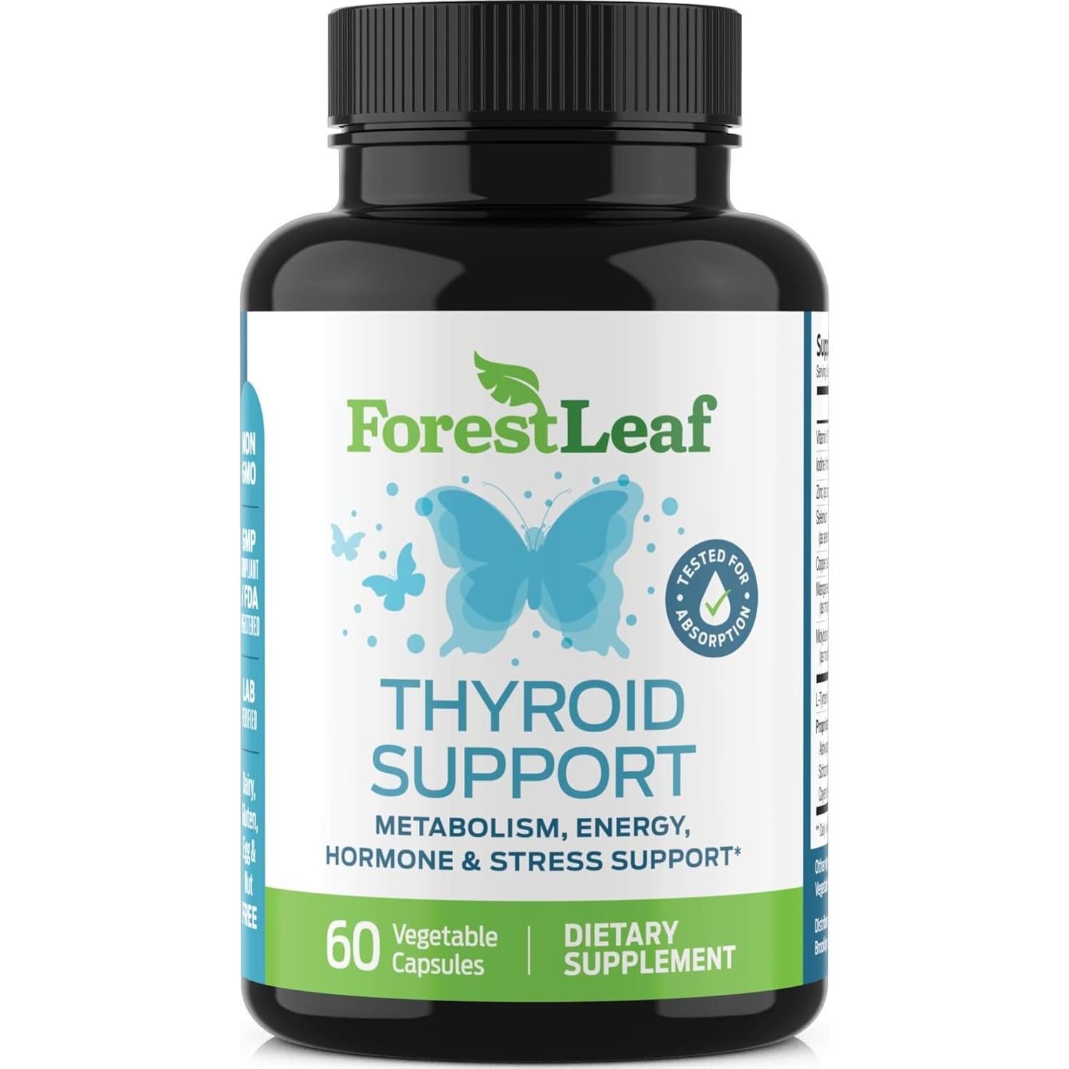 Suplemento de Tiroides ForestLeaf - 60 Cápsulas Vegetarianas con Yodo, B12, Zinc y Ashwagandha