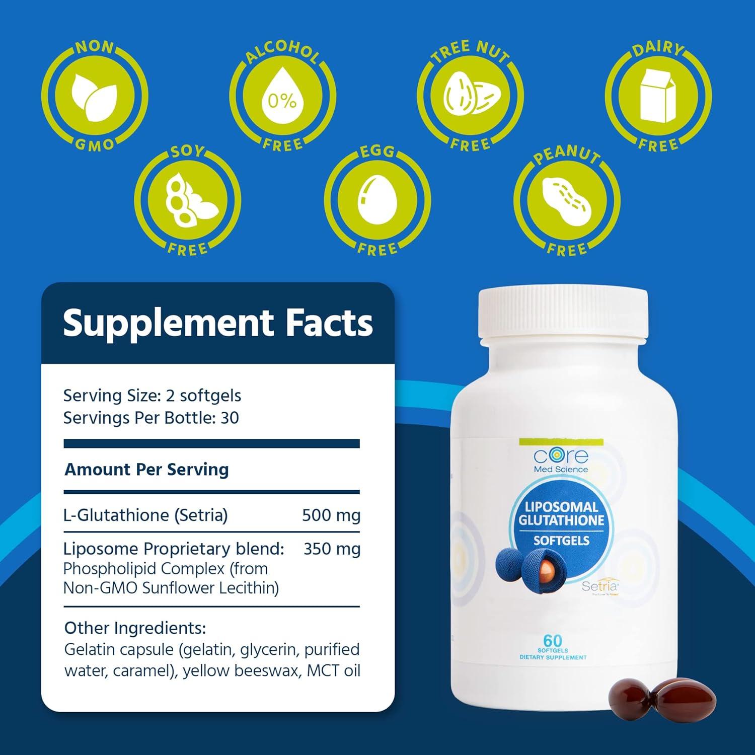 Suplemento de Glutatión Liposomal Core Med Science 500mg 60 Gelatinas