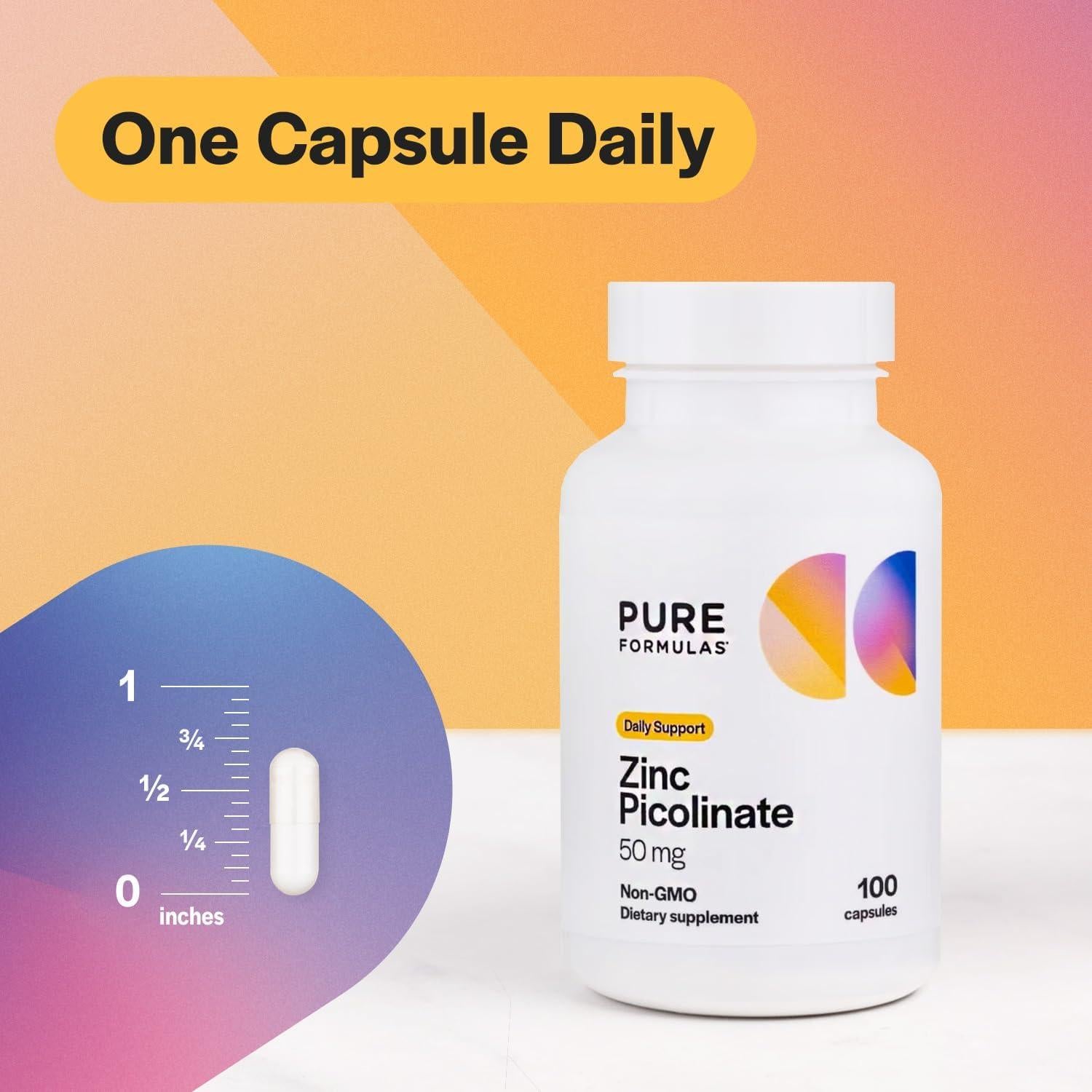 Suplemento de Zinc Picolinato PureFormulas 50 mg 100 Cápsulas