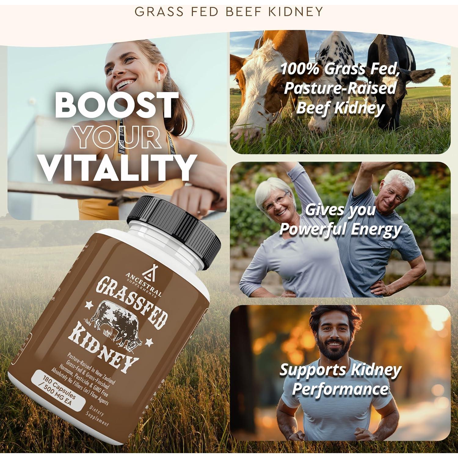 Suplemento de Riñón de Res Ancestral Supplements 3000mg 180 Cápsulas