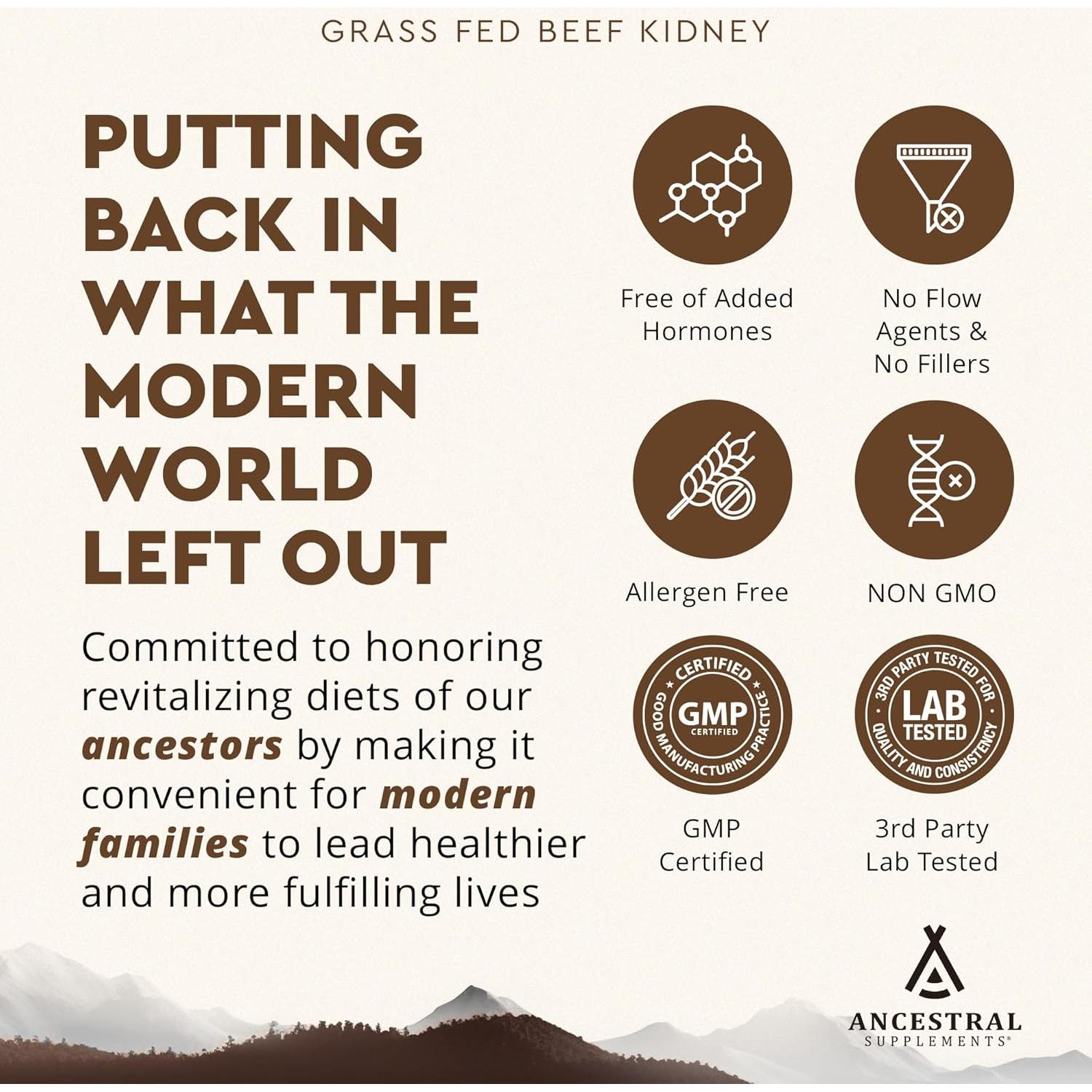 Suplemento de Riñón de Res Ancestral Supplements 3000mg 180 Cápsulas