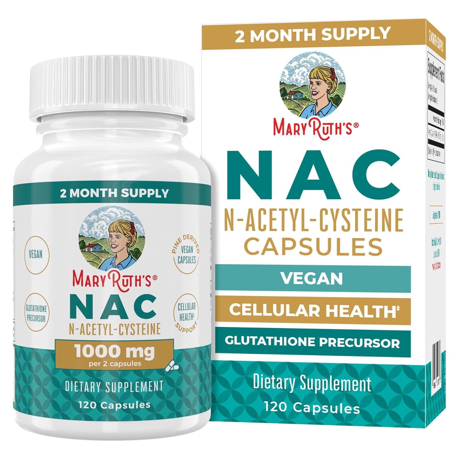 Suplemento NAC MaryRuth 1000mg | 120 Cápsulas Veganas | 2 Meses