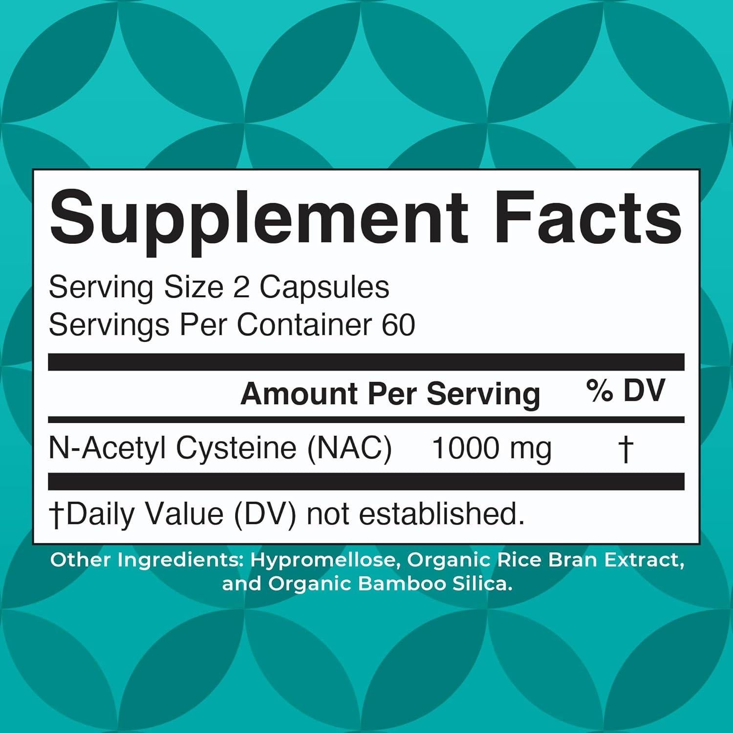 Suplemento NAC MaryRuth 1000mg | 120 Cápsulas Veganas | 2 Meses