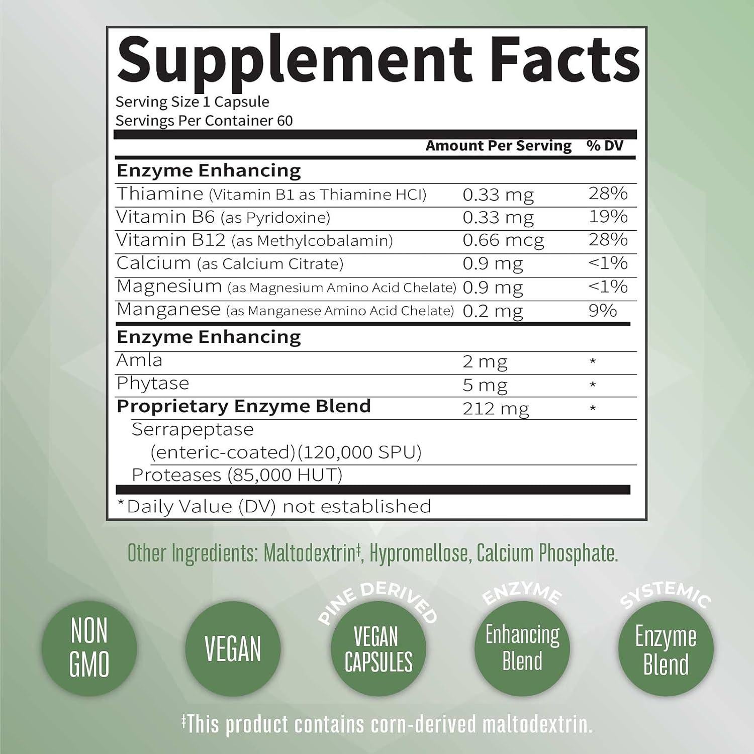 Cápsulas de Enzimas Serrapeptase MaryRuth 60 Veganas 140g