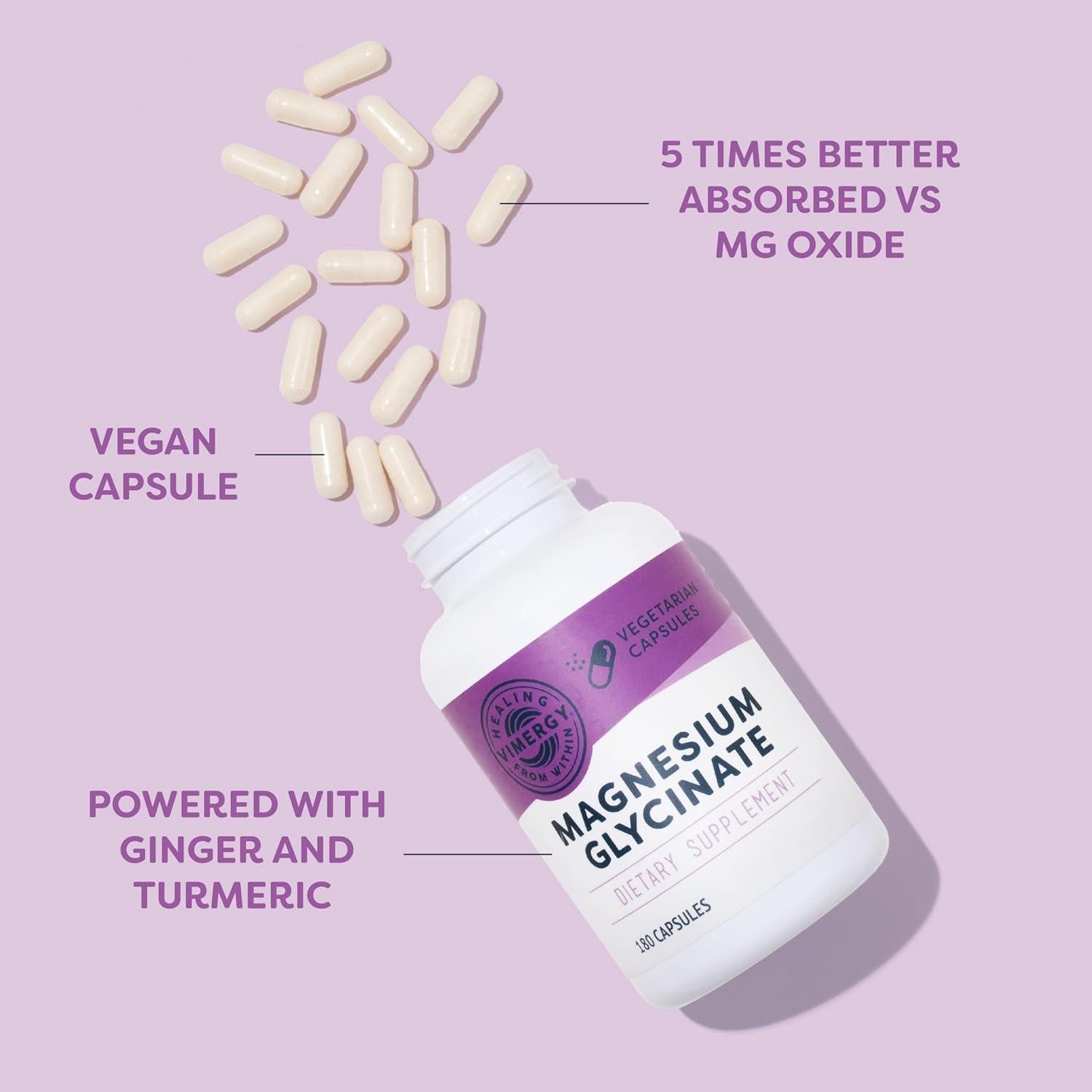 Vimergy Magnesio Glicinato 180 Cápsulas - Apoyo Estrés y Corazón