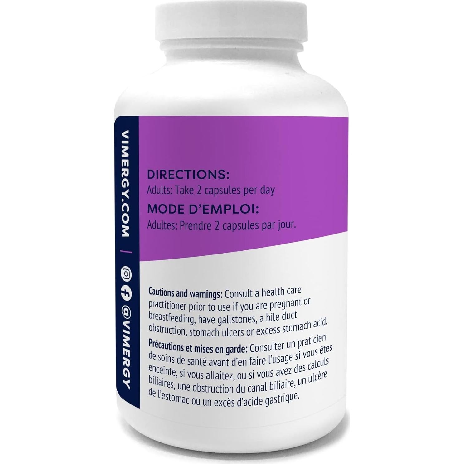 Vimergy Magnesio Glicinato 180 Cápsulas - Apoyo Estrés y Corazón