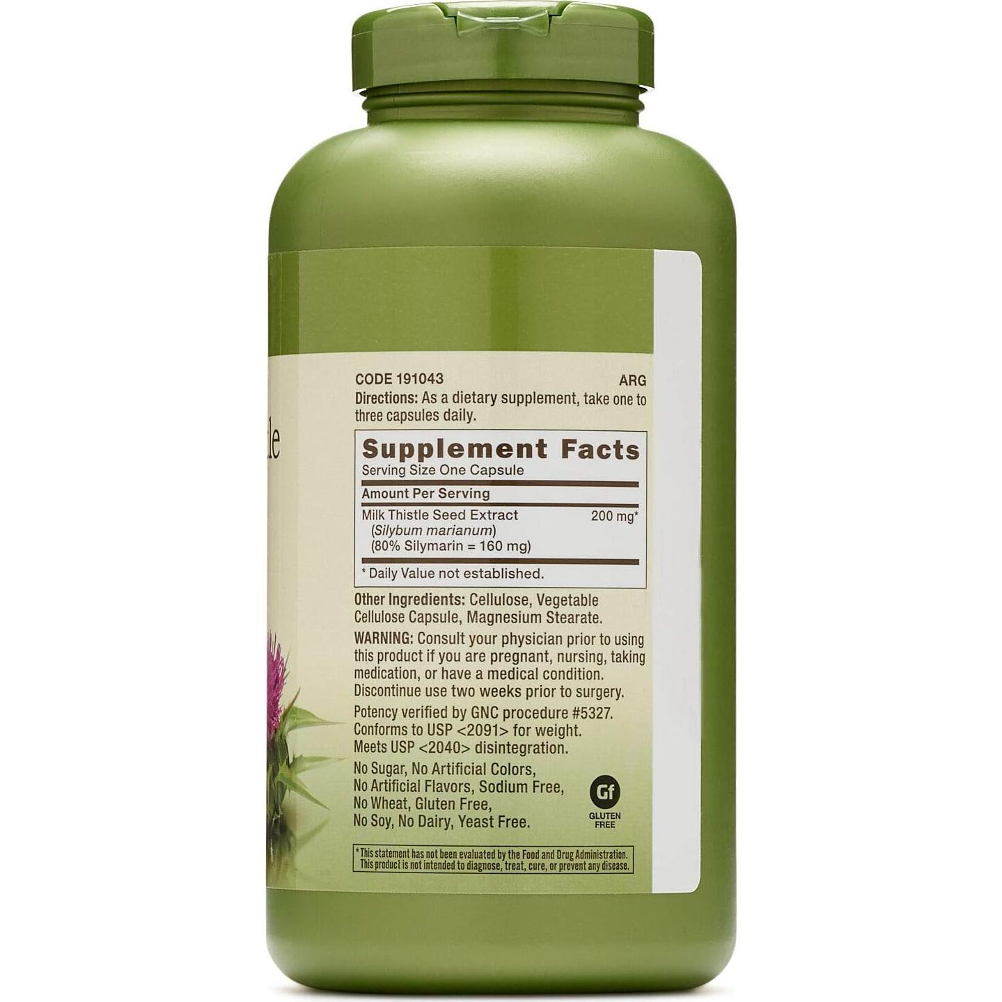 Suplemento Cardo Mariano GNC Herbal Plus 200mg Vegetariano 100 Porciones