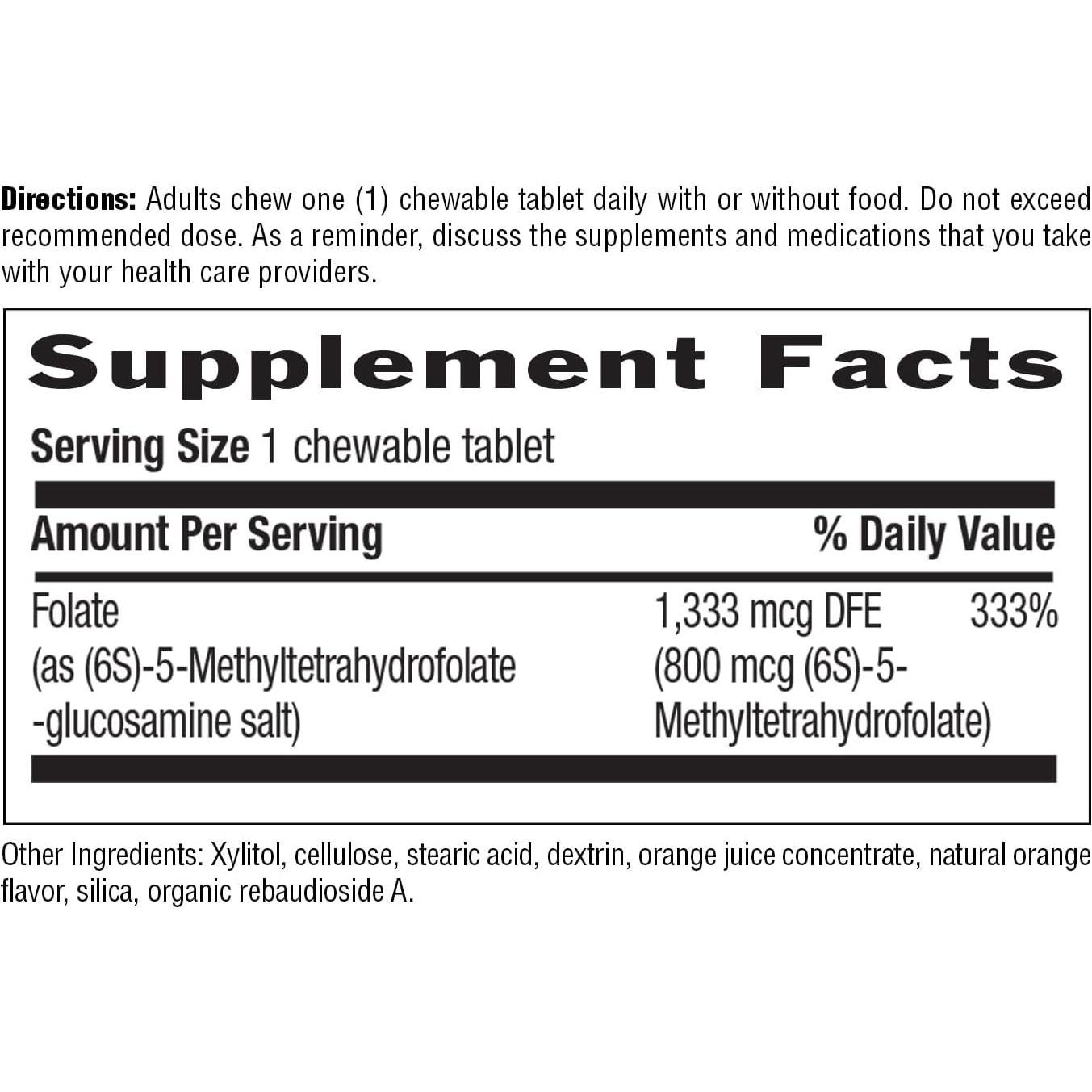 Tabletas Masticables Country Life Methylfolate 60 Unidades - Folato Activo y B12 Vegano Sabor Naranja