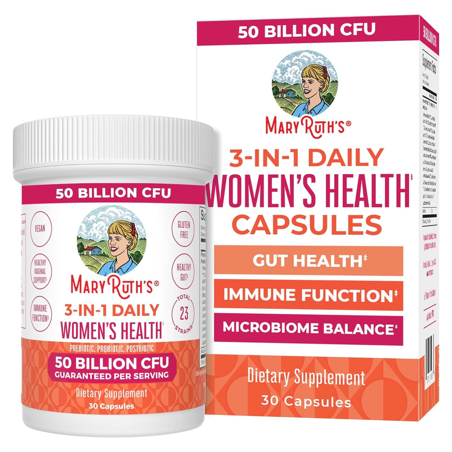 Probioticos Diarios MaryRuth 3-en-1 para Mujeres 50 Mil CFU