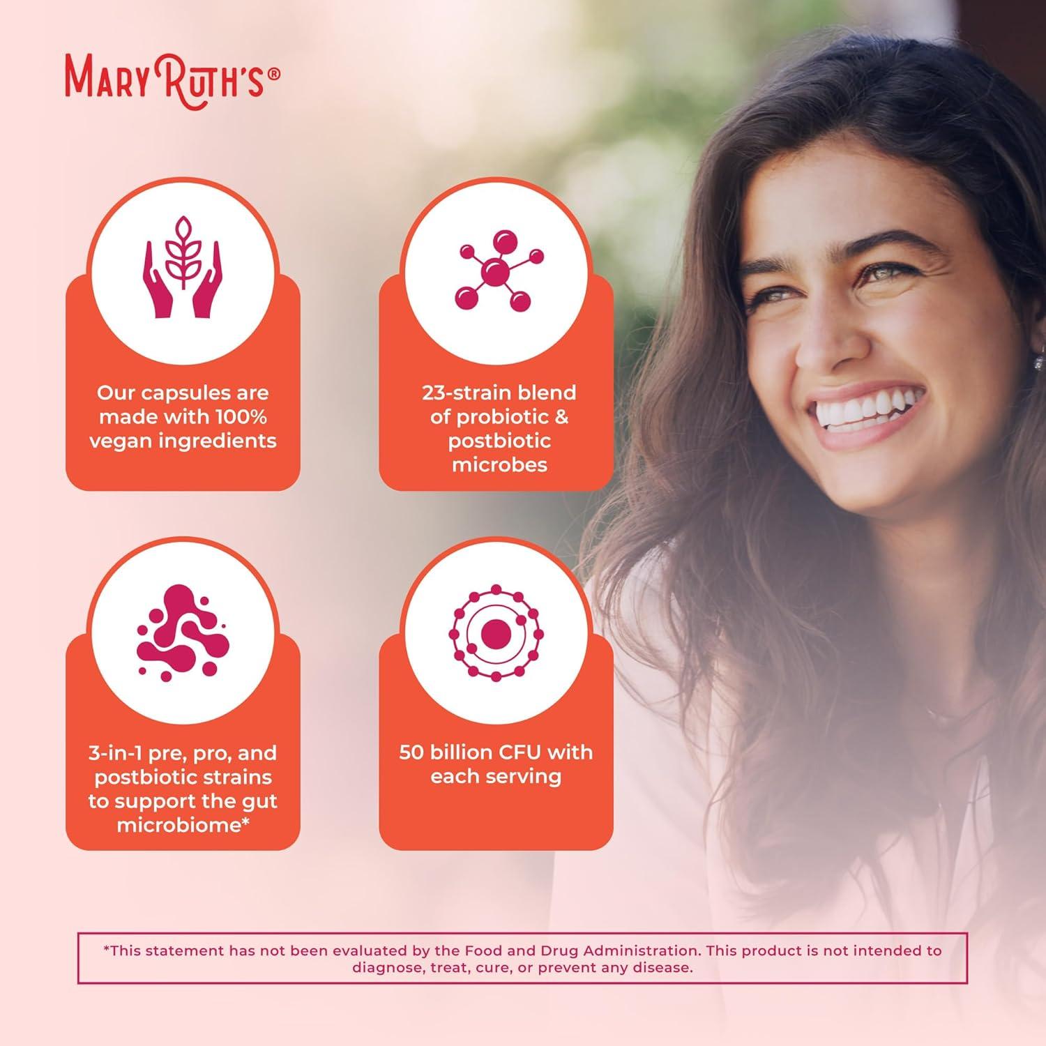 Probioticos Diarios MaryRuth 3-en-1 para Mujeres 50 Mil CFU