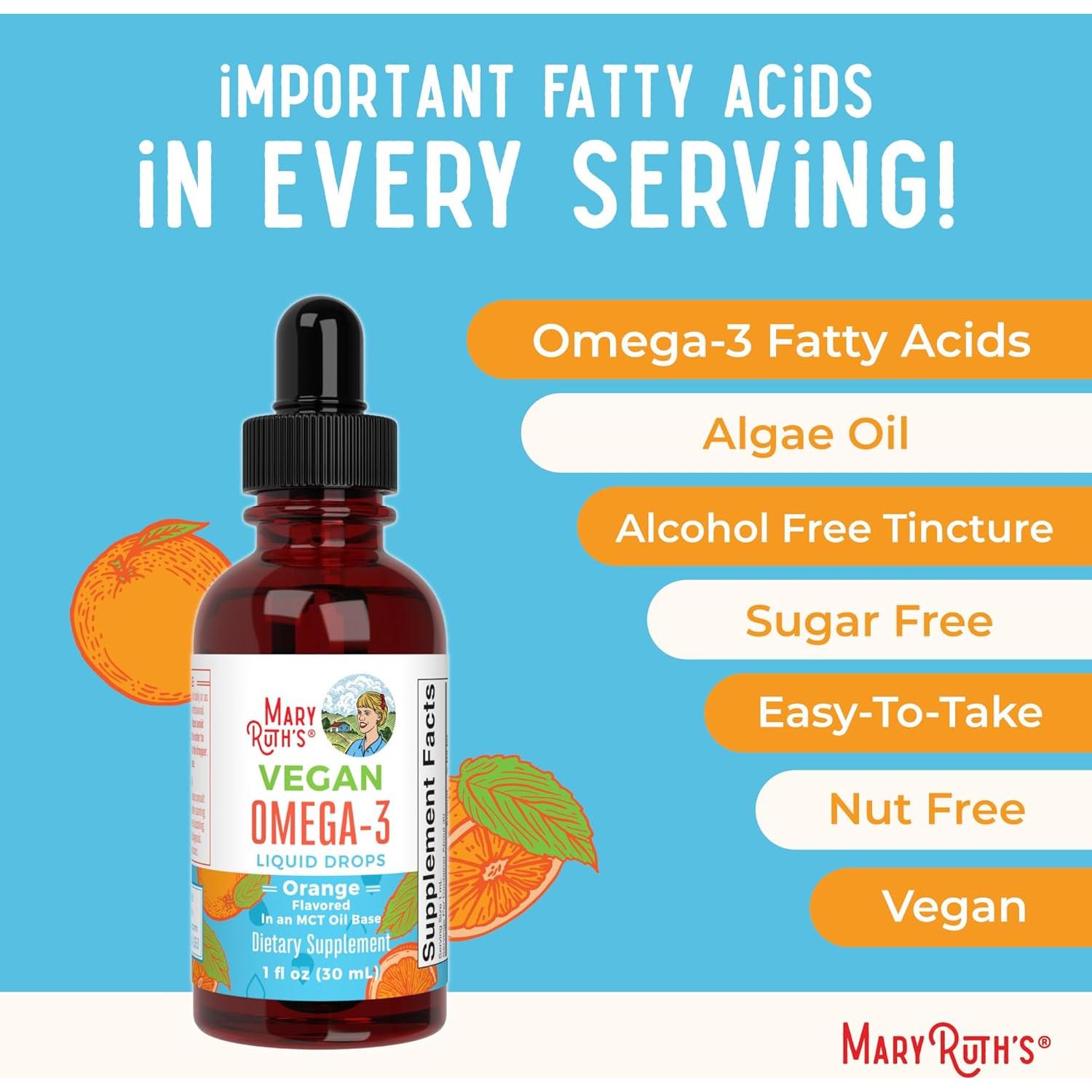 Gotas Omega 3 MaryRuth Organics 29.57ml | 400mg DHA | Salud Familiar