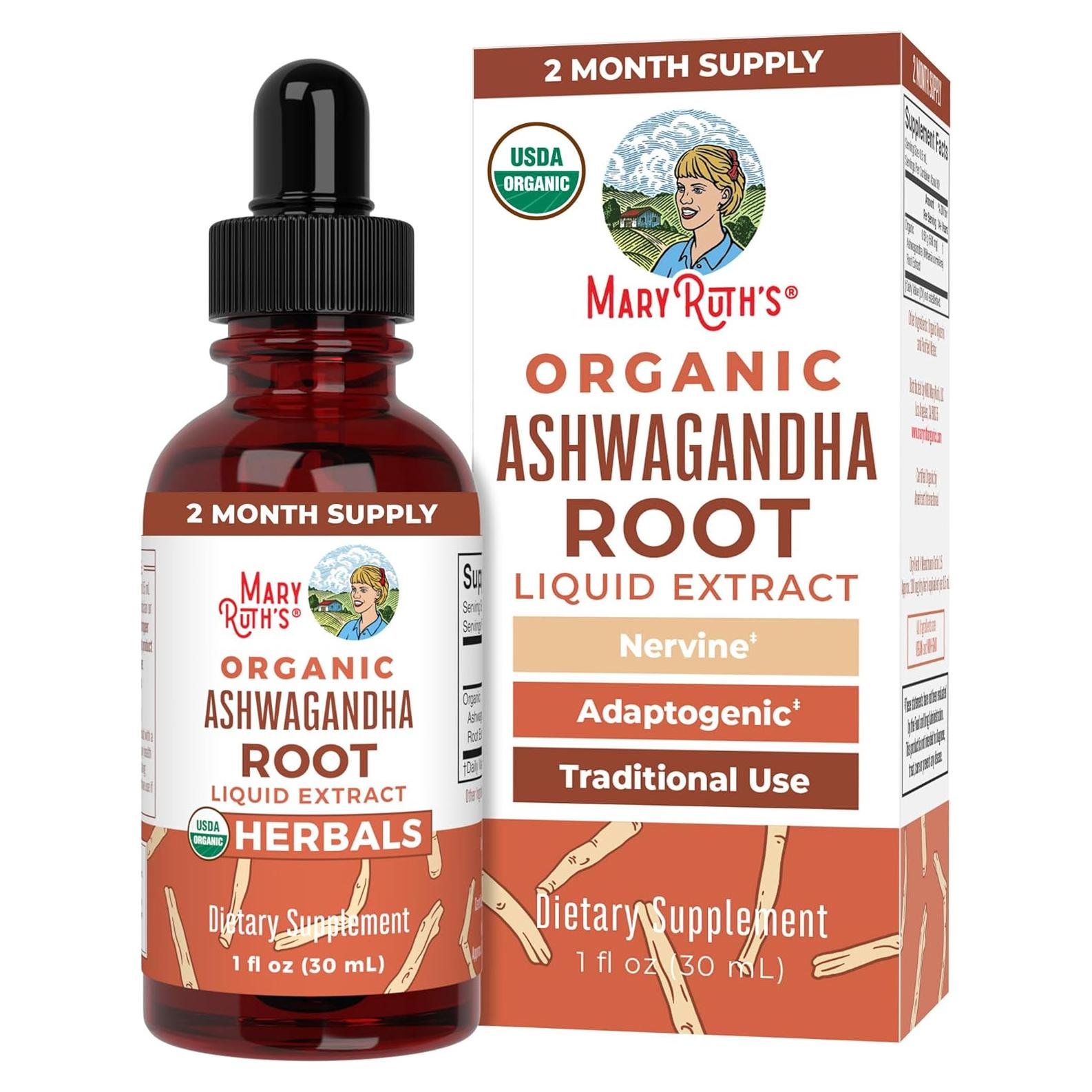 Gotas de Raíz de Ashwagandha Orgánica MaryRuth 60ml - Alivio Estrés