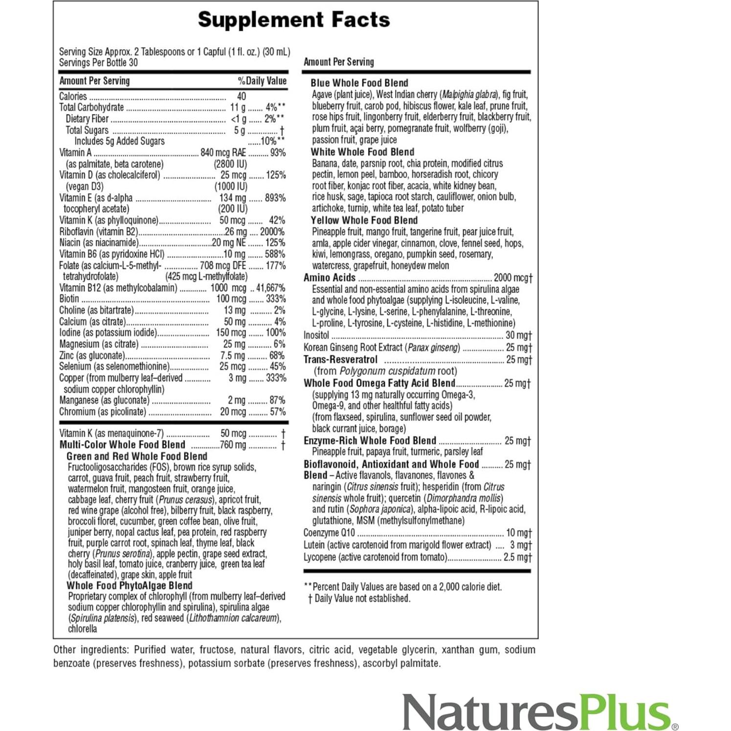 Multivitamina Líquida Natures Plus Fuente de Vida Oro 887 ml - 60 Porciones