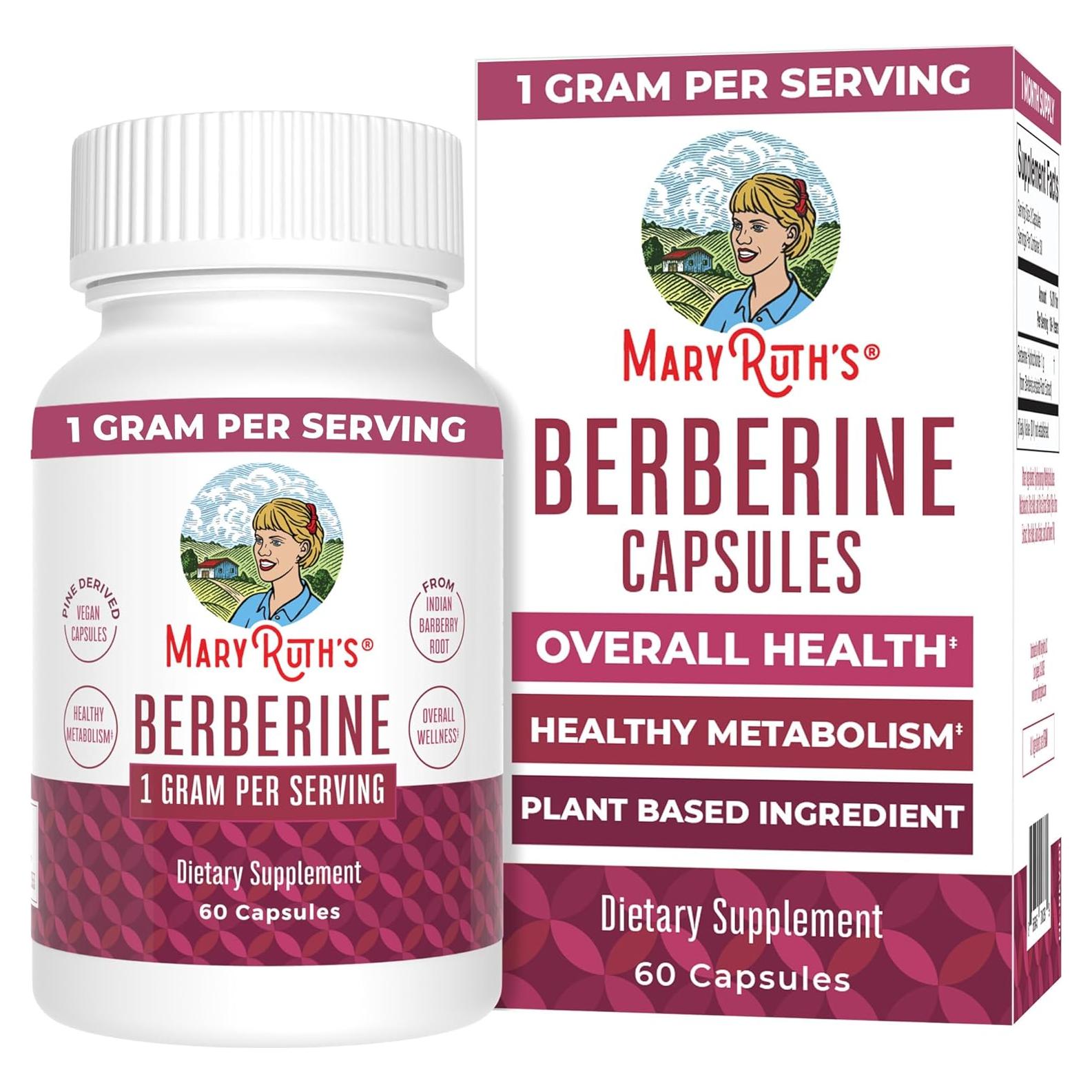Suplemento de Berberina MaryRuth 1000 mg | 30 Cápsulas Veganas