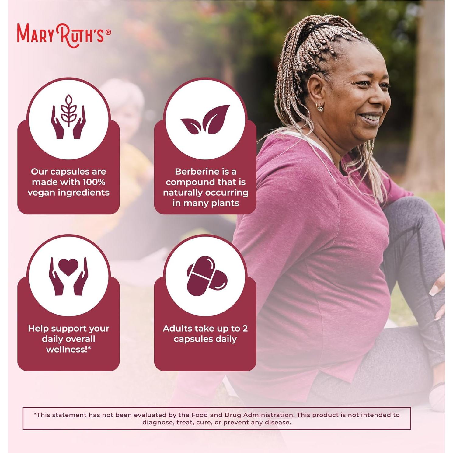 Suplemento de Berberina MaryRuth 1000 mg | 30 Cápsulas Veganas