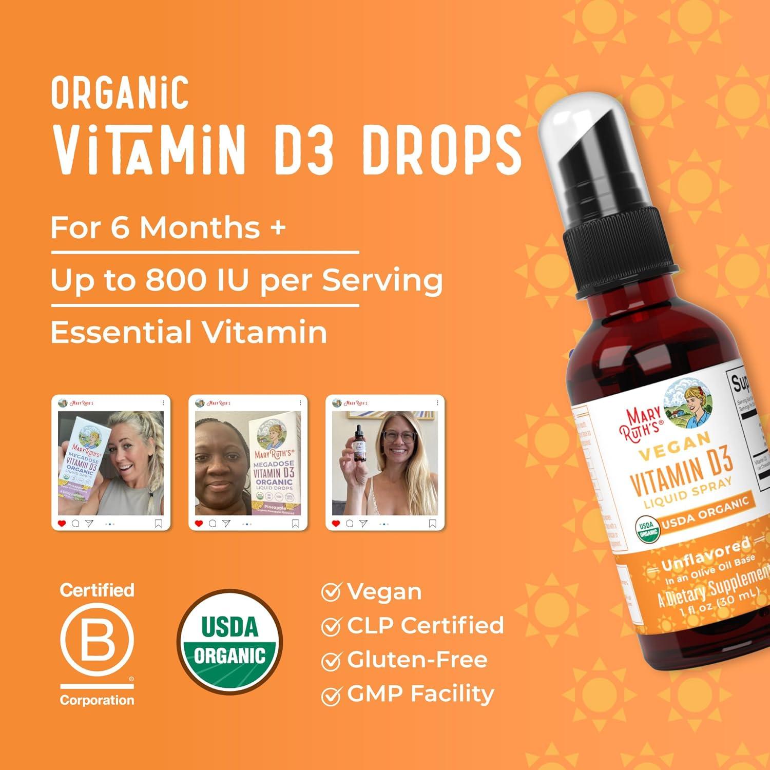 Spray de Vitamina D3 Vegano MaryRuth 30 Porciones 28g