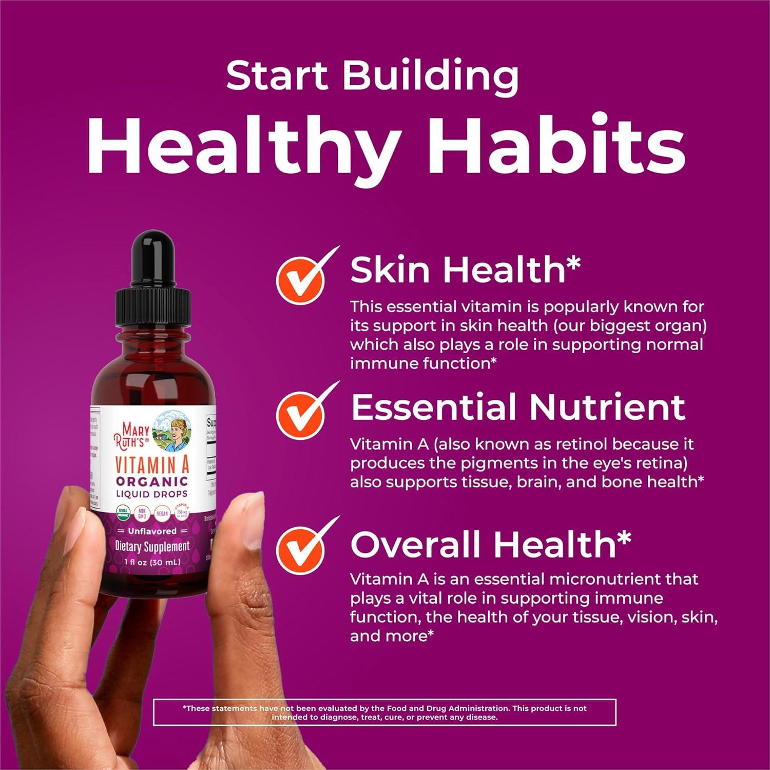 Gotas Líquidas de Vitamina A Orgánica MaryRuth 750mcg 29.57ml