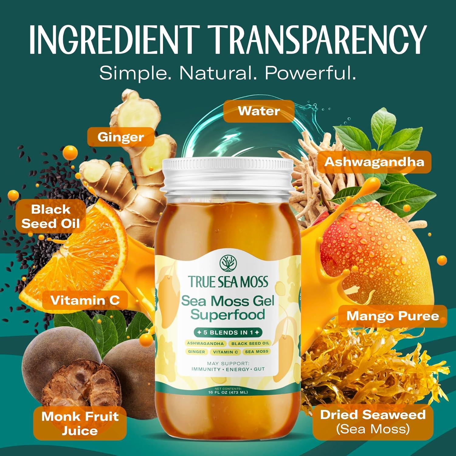 Gel de Musgo Marino TrueSeaMoss 473ml - Fómula 5 en 1 con Ashwagandha