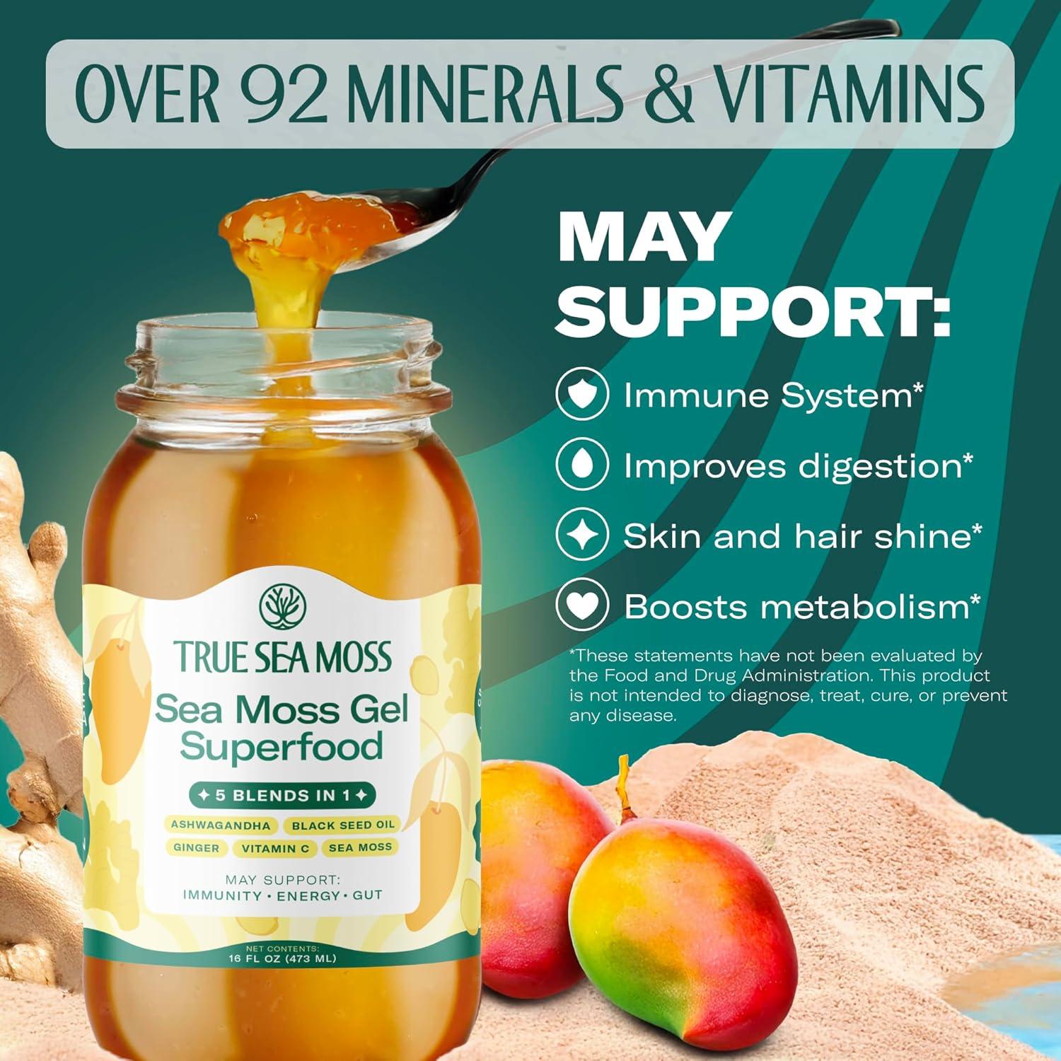 Gel de Musgo Marino TrueSeaMoss 473ml - Fómula 5 en 1 con Ashwagandha