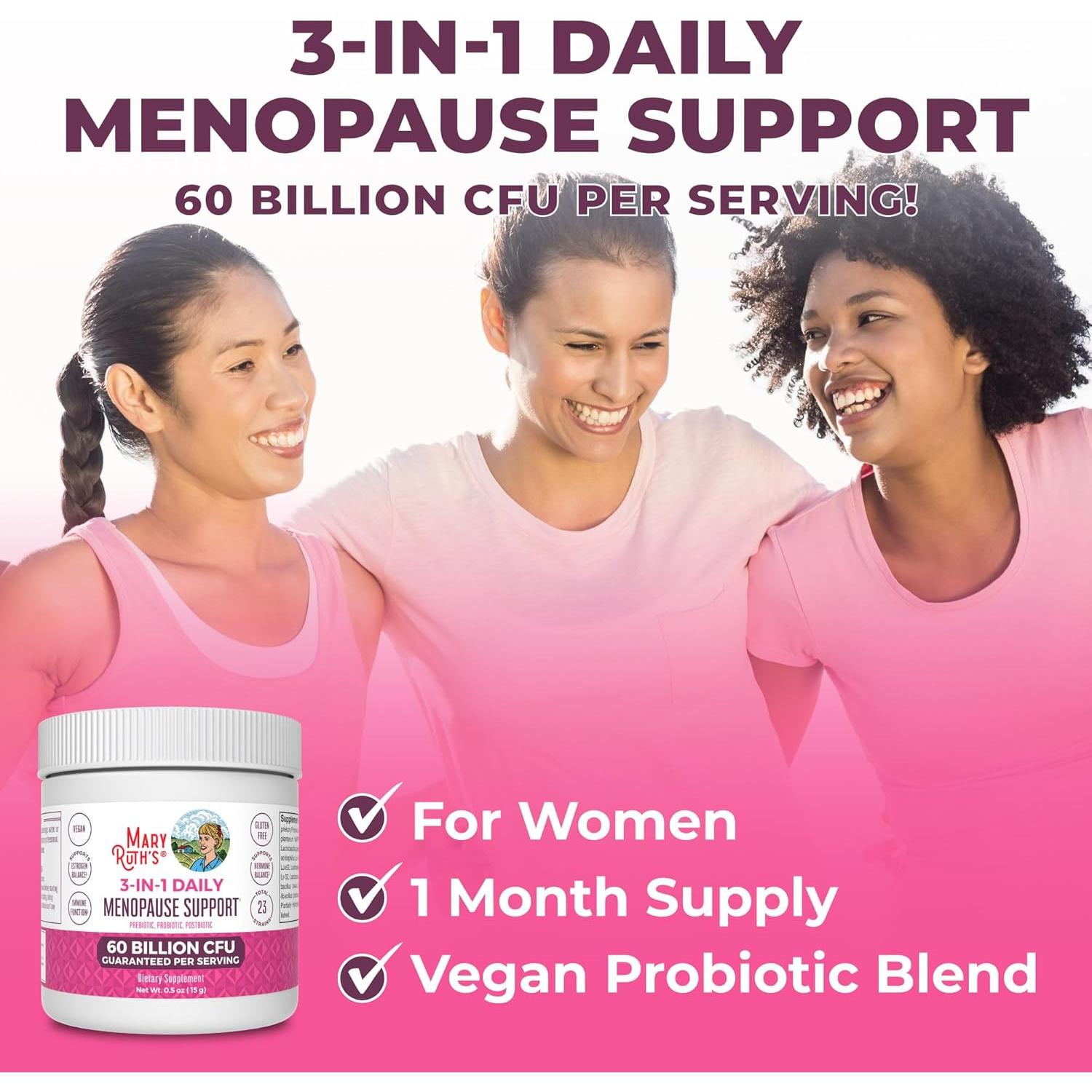 Suplemento Probiotico MaryRuth para Menopausia 3-en-1 60 Mil Millones CFU
