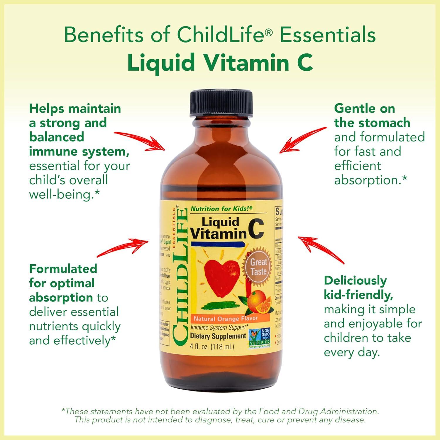 Vitamina C Líquida Esenciales para Niños - 118 ml x 3 - Sabor Naranja
