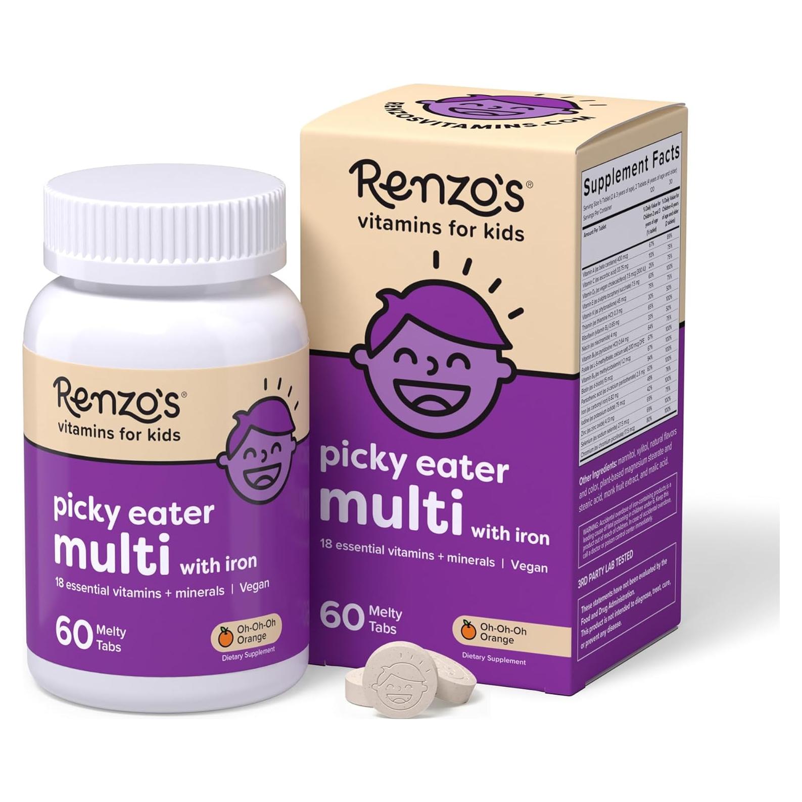 Multivitamina Melty para Niños Renzo con Hierro y D3 - 60 Tabletas