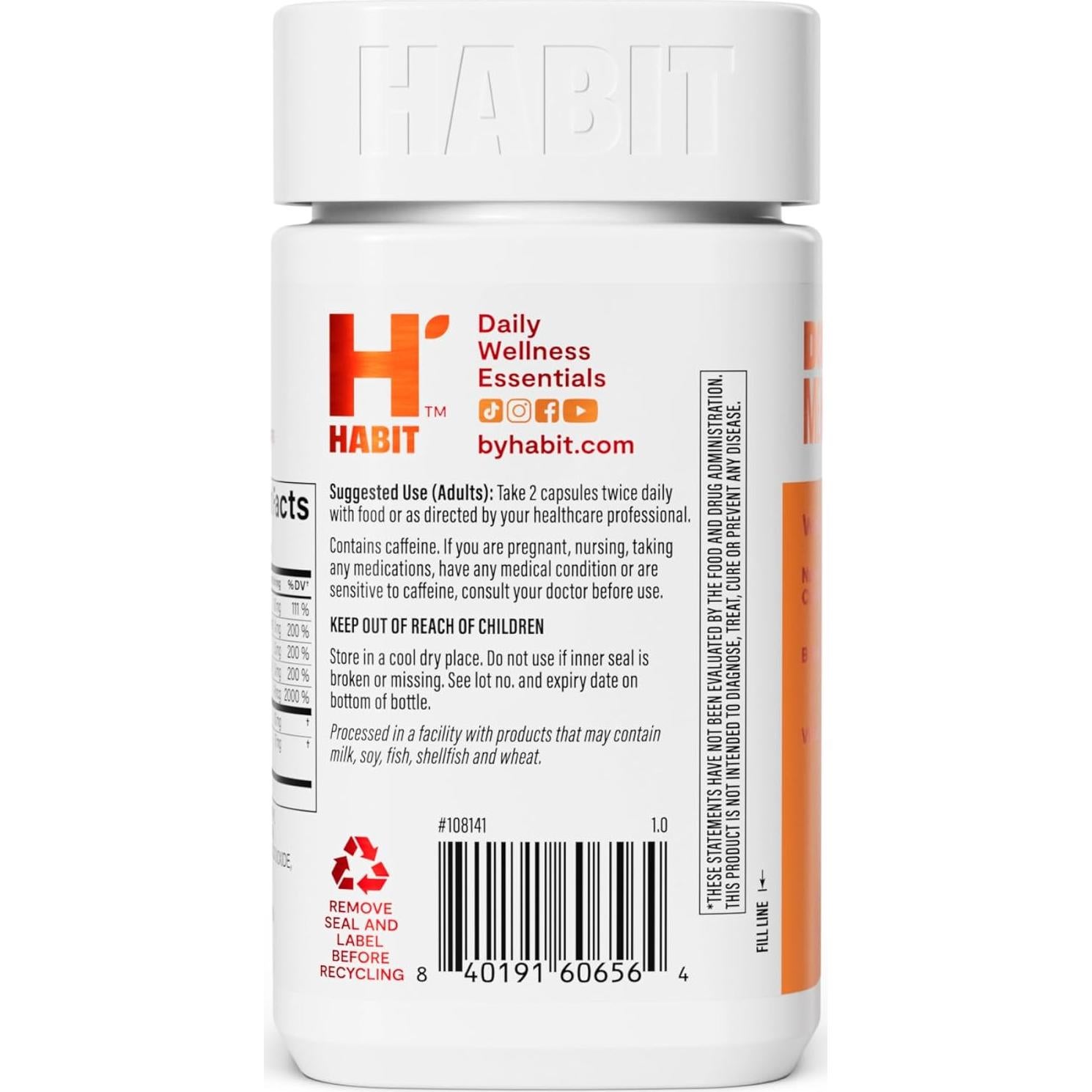 Suplemento Energía Habit 2 Paquete (120 Cápsulas) Vegano