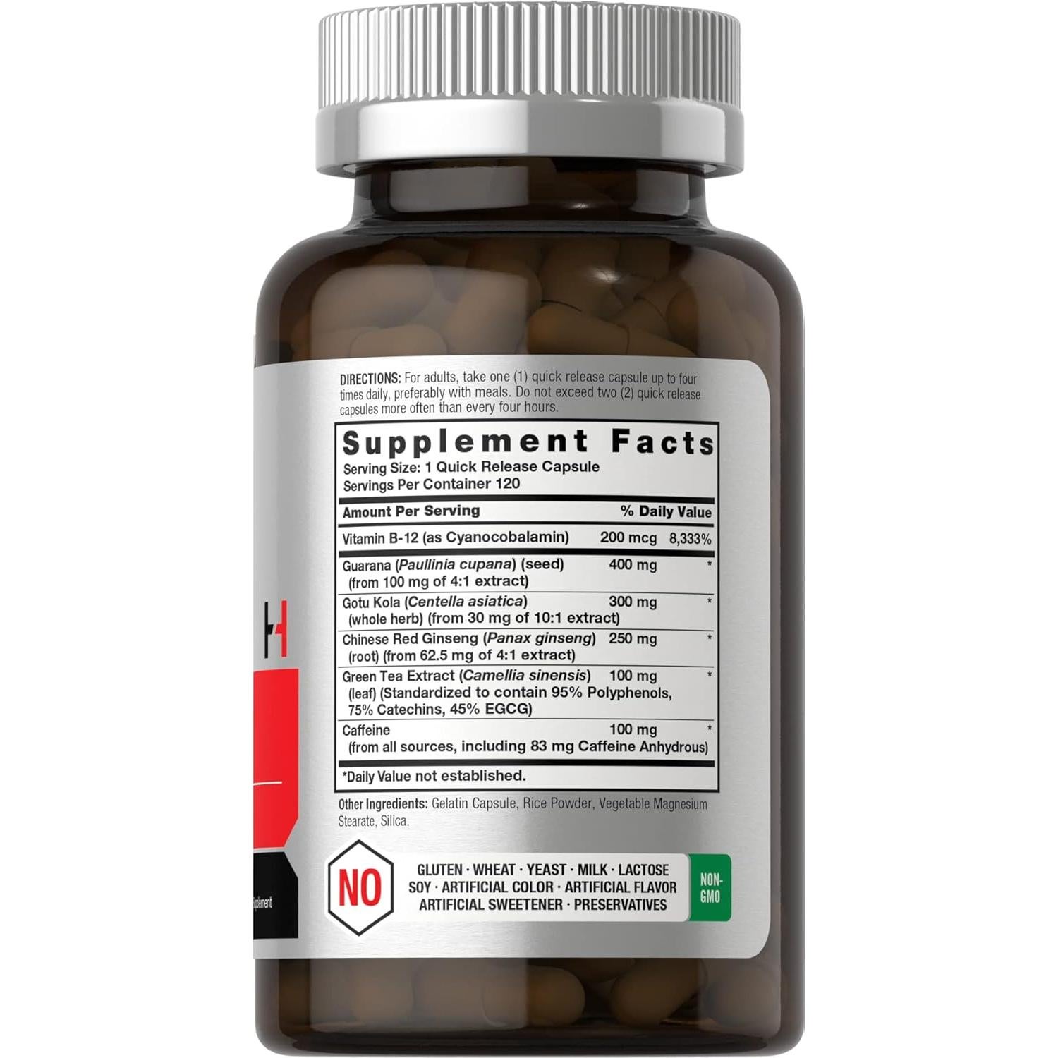 Suplemento Energético Horbaach 120 Cápsulas Cafeína Ginseng B12