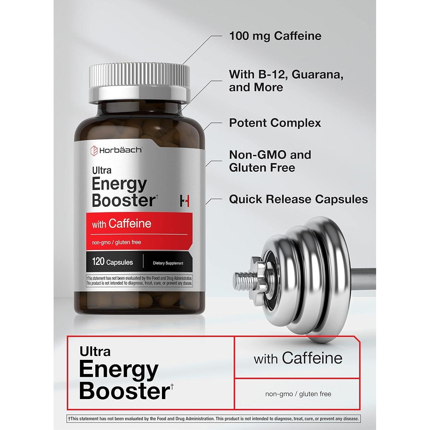 Suplemento Energético Horbaach 120 Cápsulas Cafeína Ginseng B12