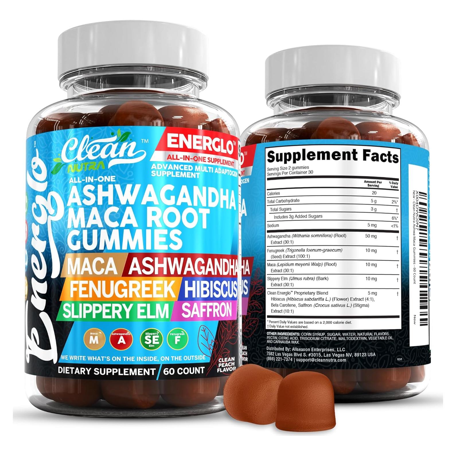 Gomitas de Ashwagandha y Maca Clean Nutra 45g Sabor Durazno