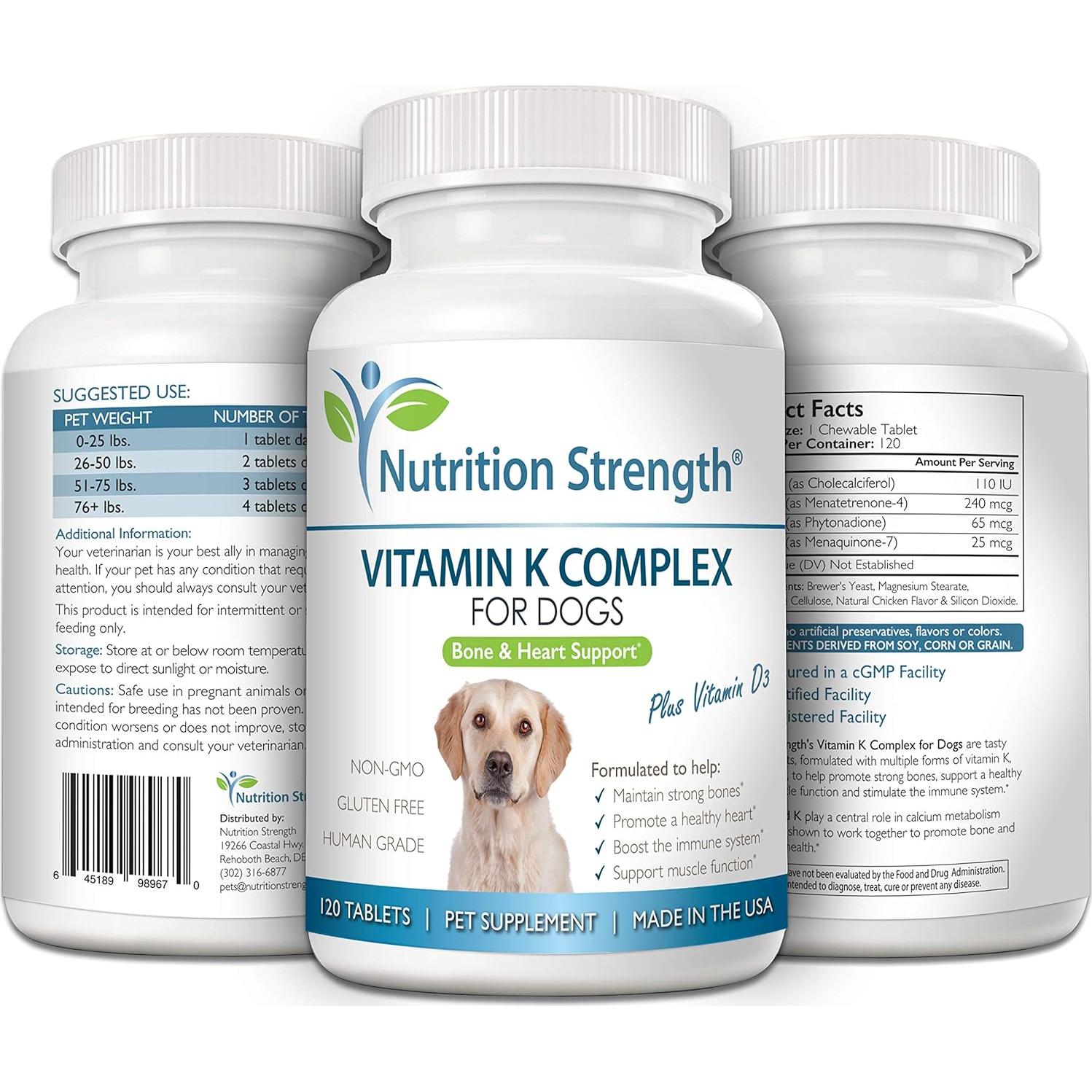 Suplemento Vitamina K y D3 para Perros Nutrition Strength - 120 Tabletas Masticables