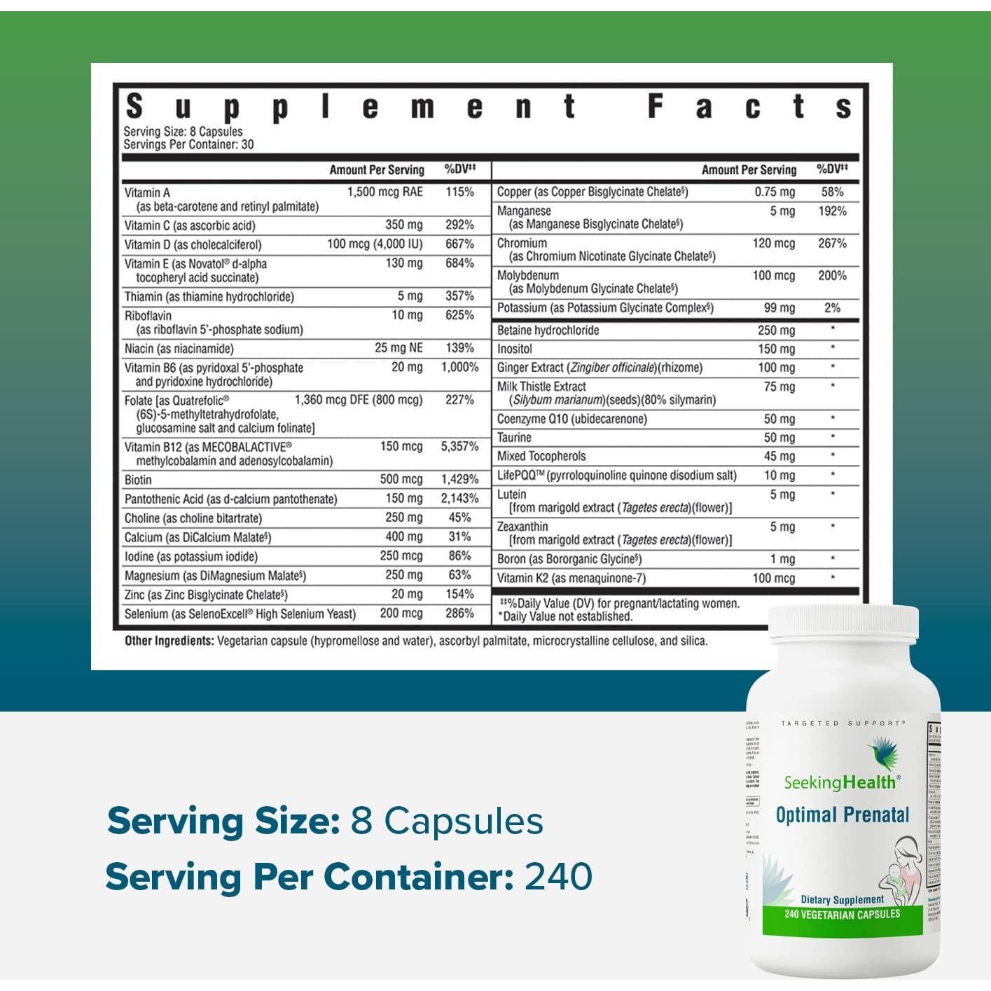 Vitaminas Prenatales Seeking Health 240 Cápsulas Vegetarianas