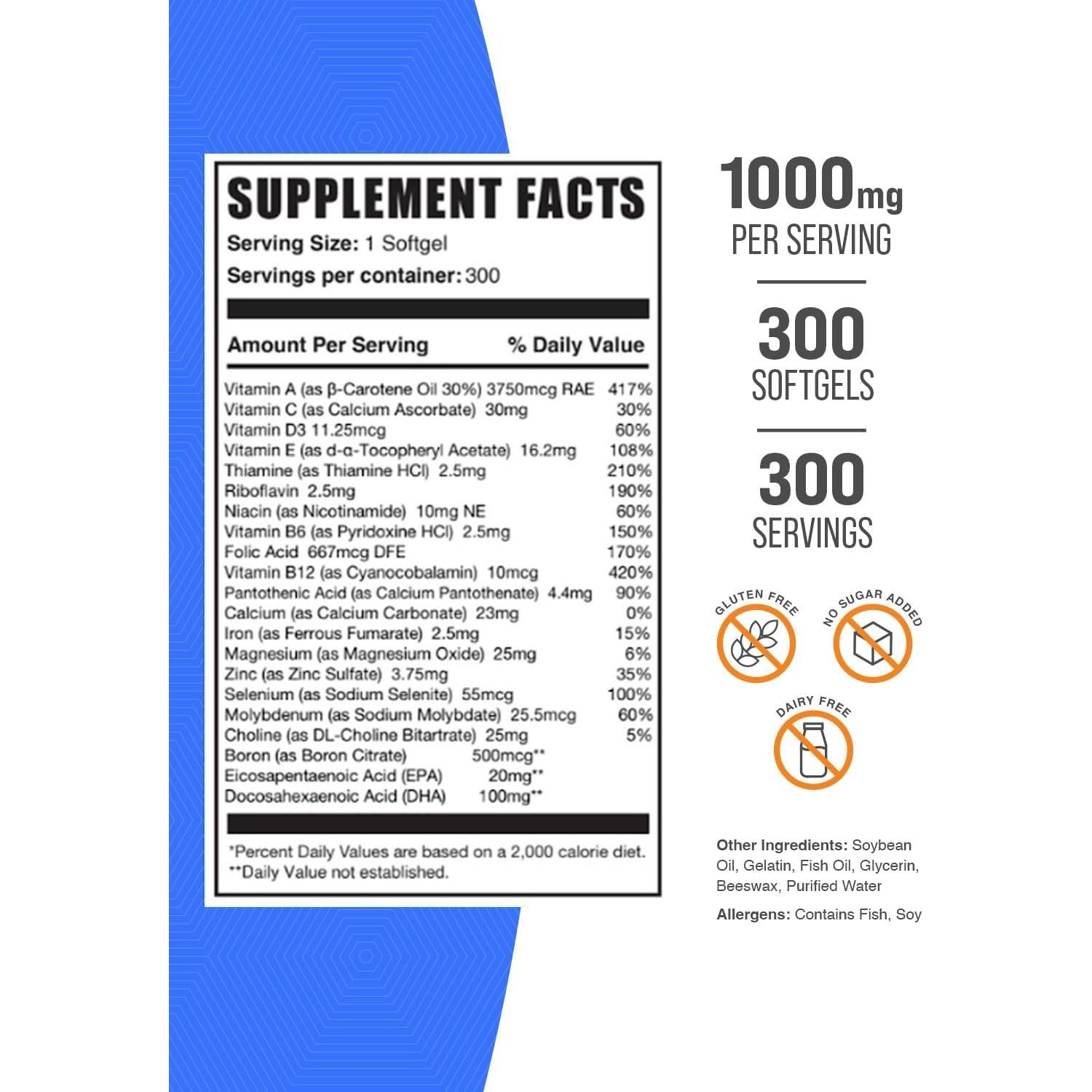 Multivitamina Femenina BulkSupplements.com 300 Softgels con Hierro