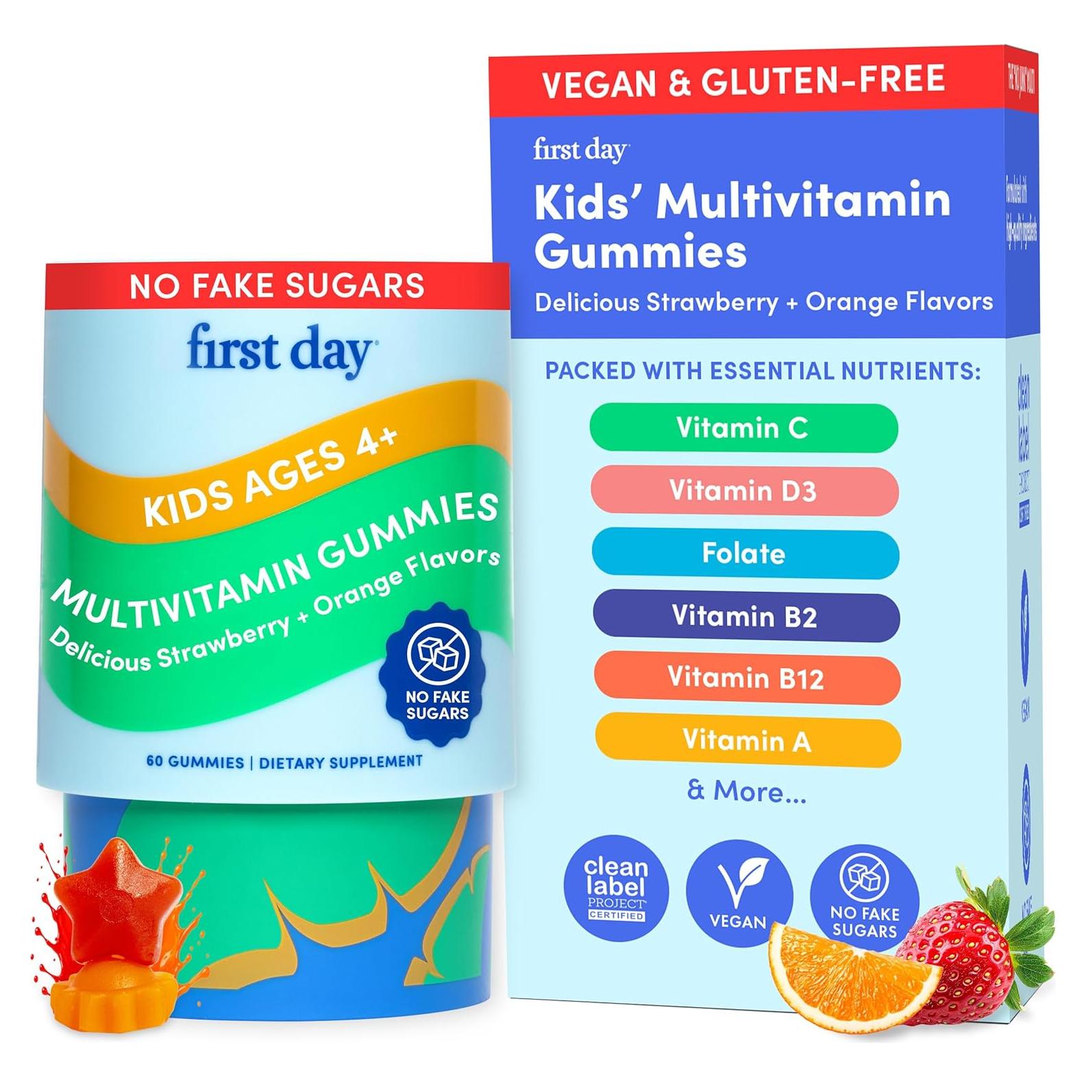 Gomitas Multivitamínicas para Niños Primer Día 4+ - Fresa y Naranja