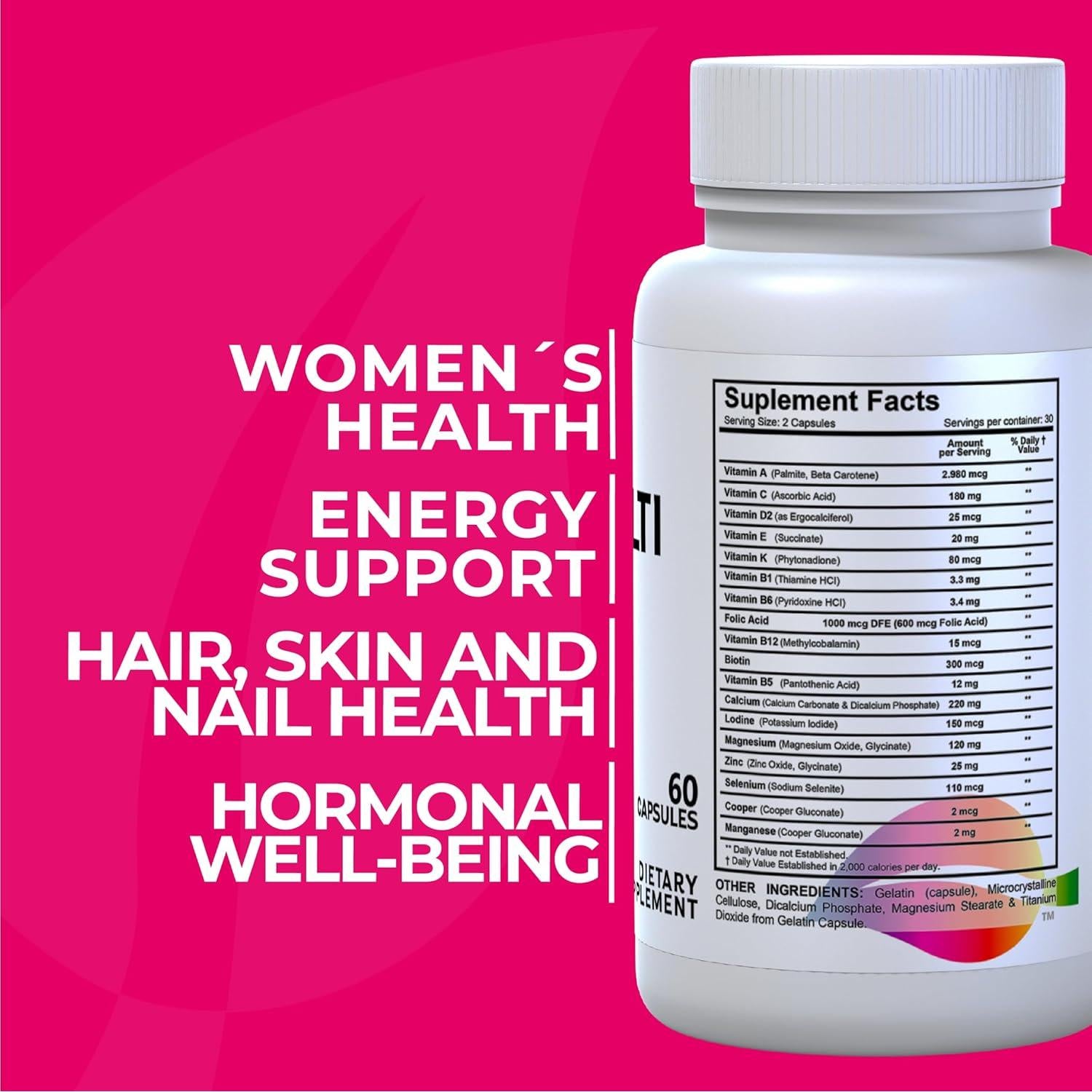 Multivitamínico para Mujeres Hallusa Natural - 60 Cápsulas