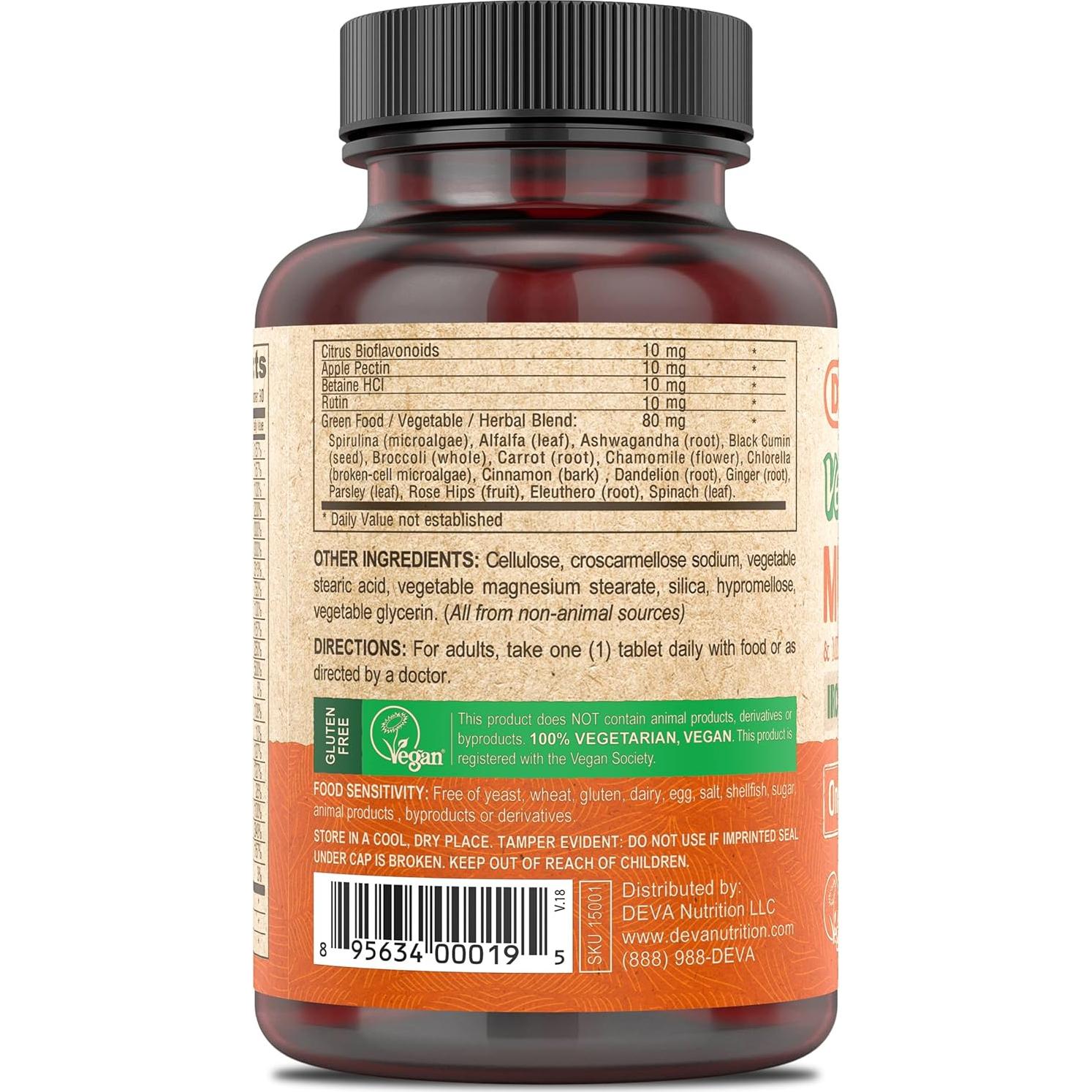 Suplemento Multivitamínico Vegano DEVA 90 Tabletas Sin Hierro