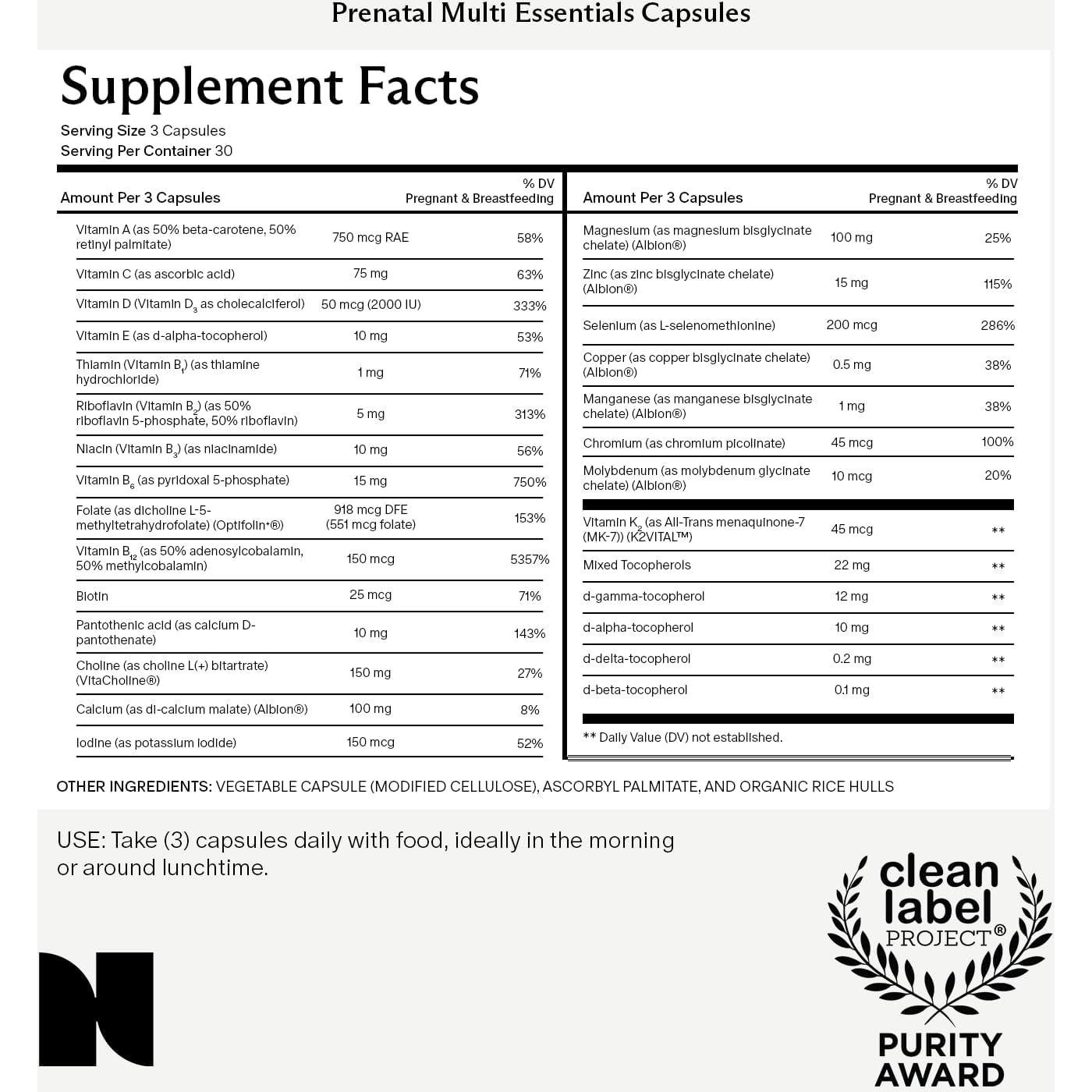 Multivitamina Prenatal Necesario 30 Cápsulas - 23 Nutrientes Esenciales