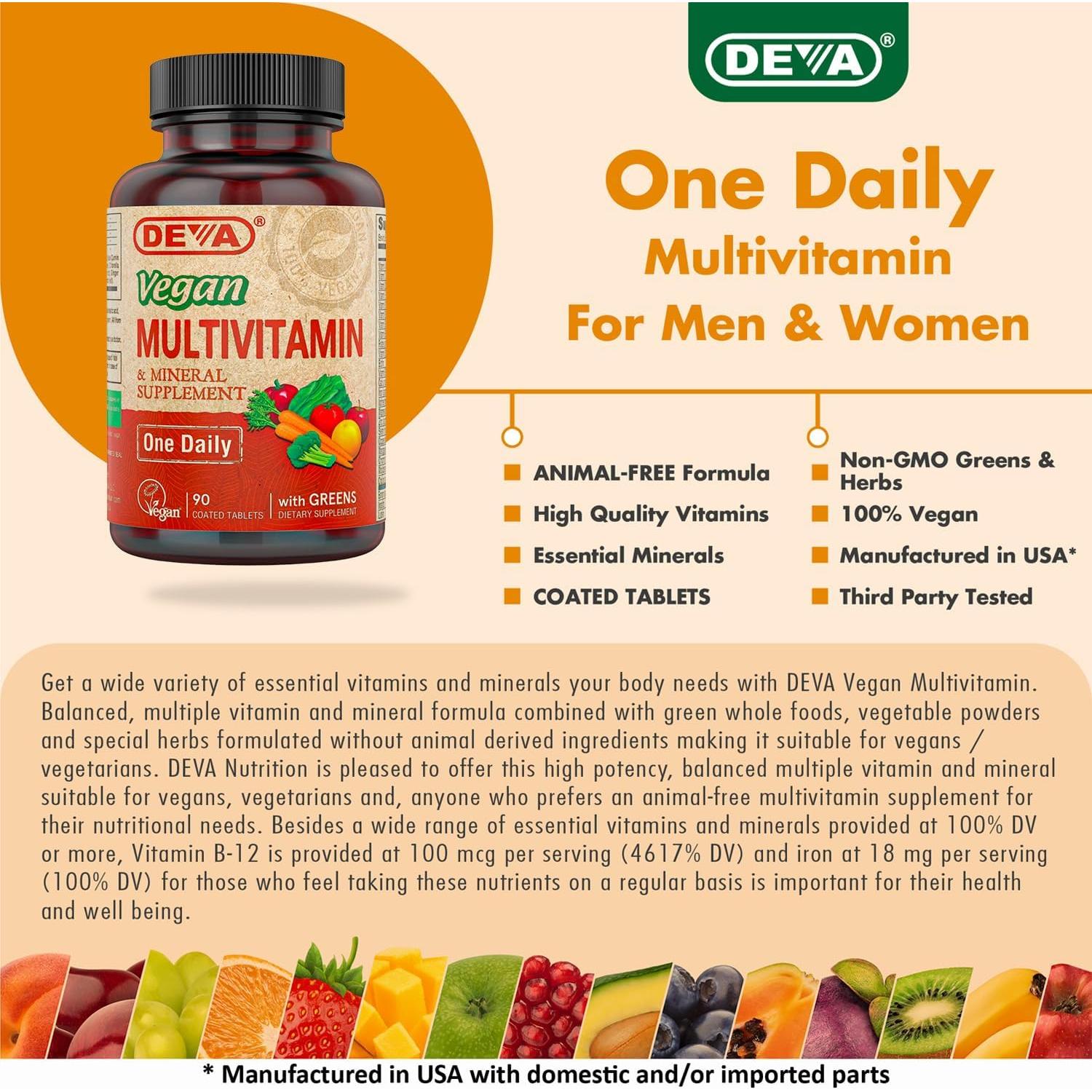 Suplemento Multivitamínico Vegano DEVA 90 Tabletas con Hierro