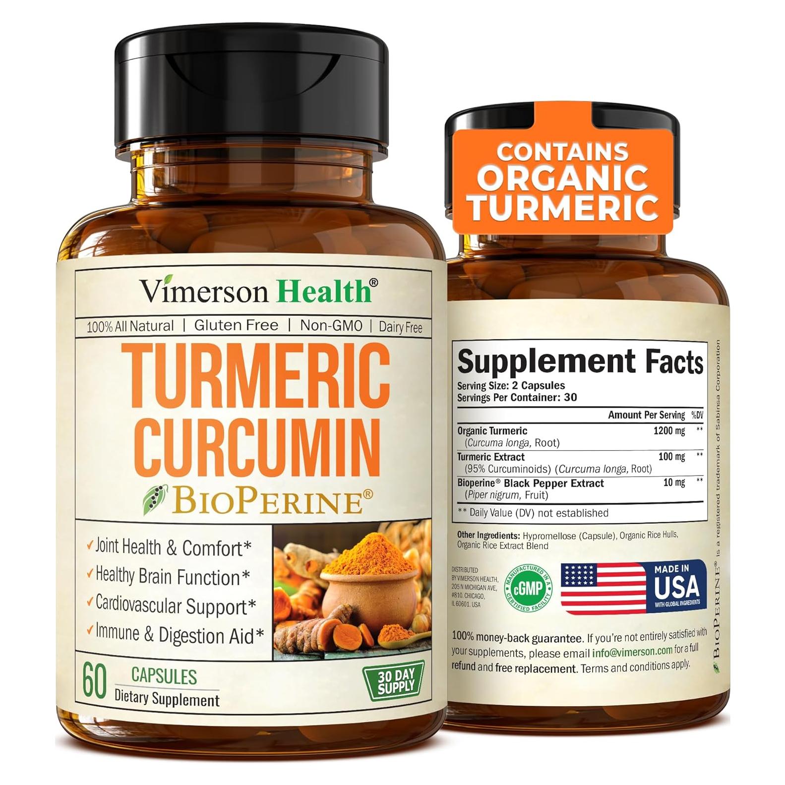 Suplemento de Cúrcuma Curcumina Vimerson 1200mg 60 Cápsulas