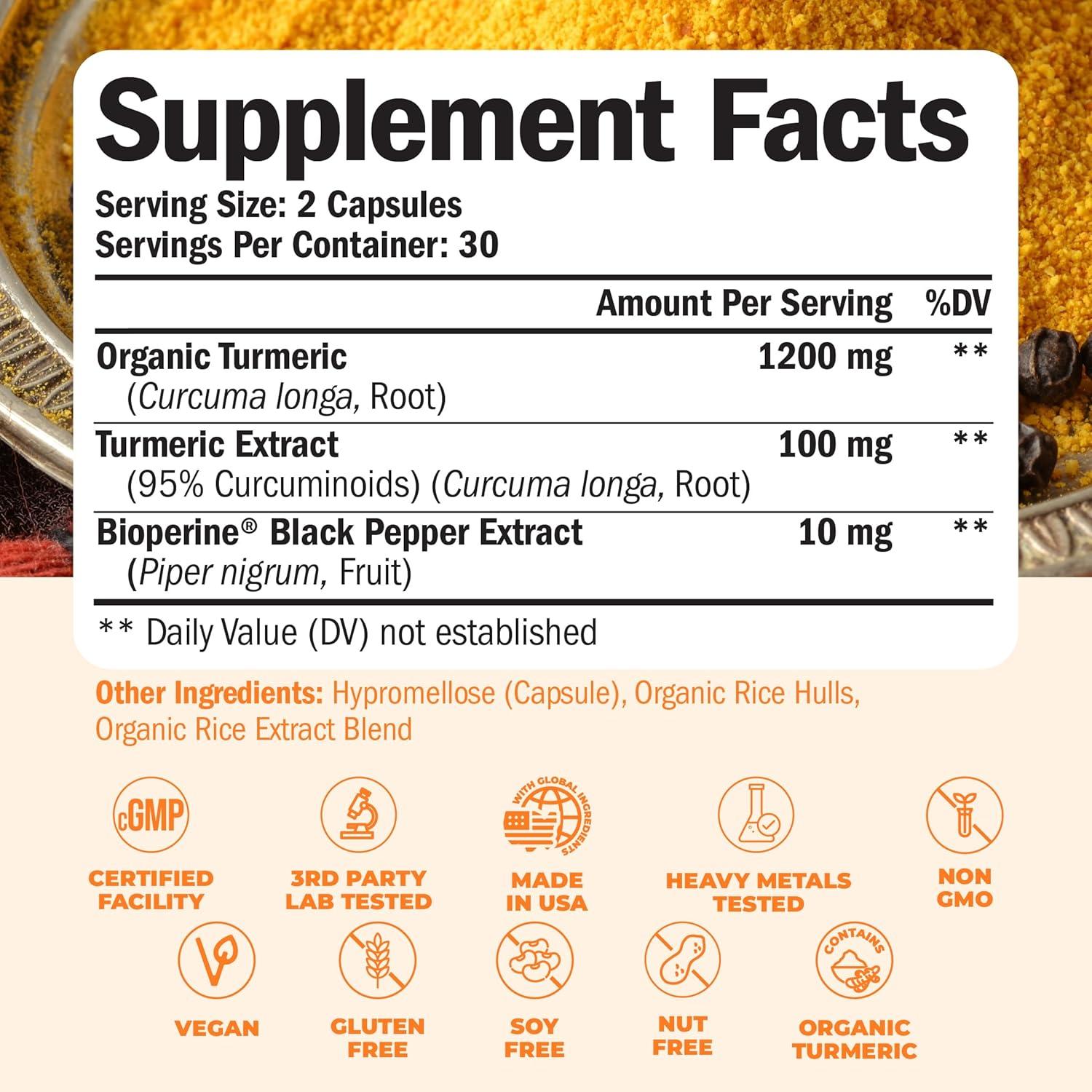 Suplemento de Cúrcuma Curcumina Vimerson 1200mg 60 Cápsulas