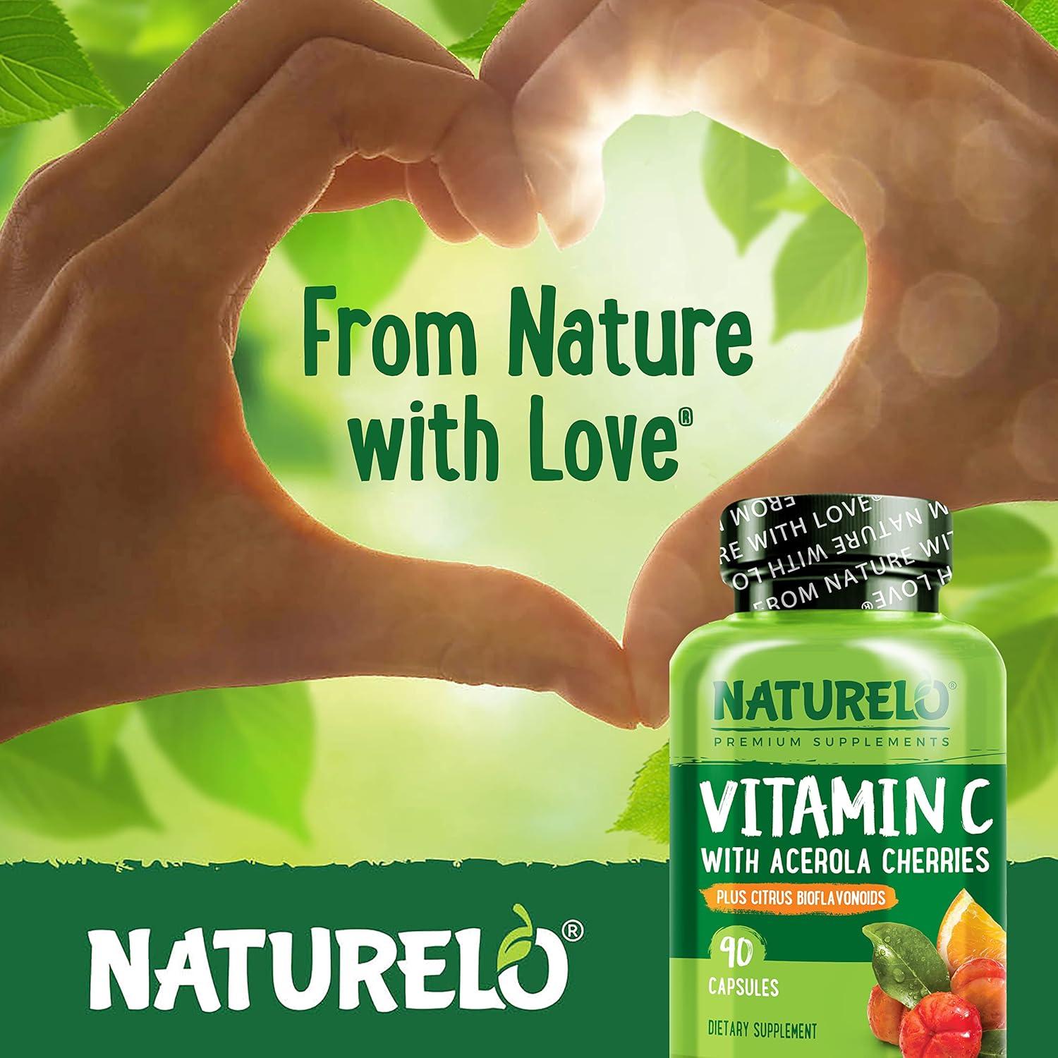 Vitamina C NATURELO 500 mg con Cereza Acerola - 180 Cápsulas Veganas